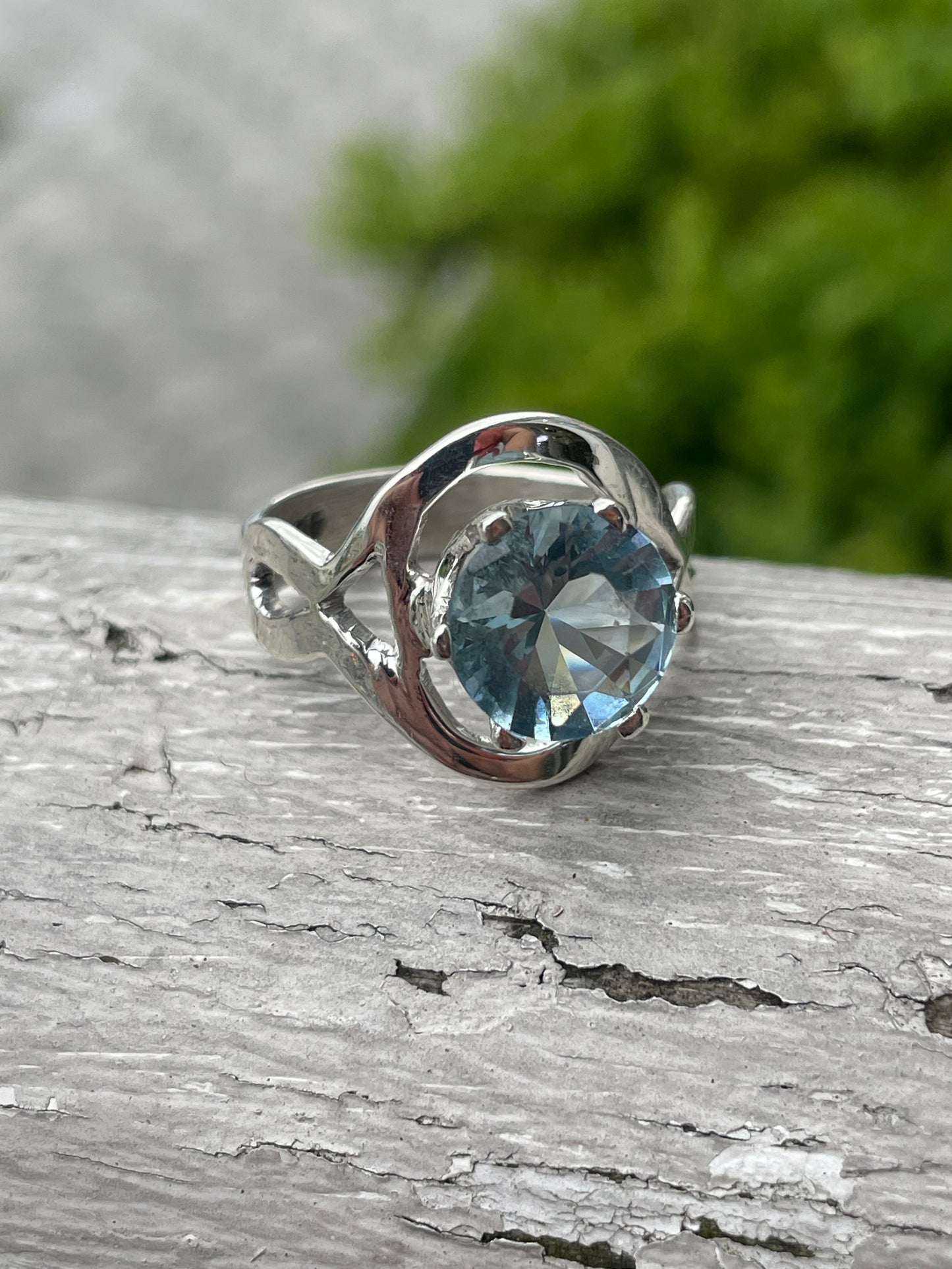 925 Sterling Silver Large Blue Topaz Statement Ring