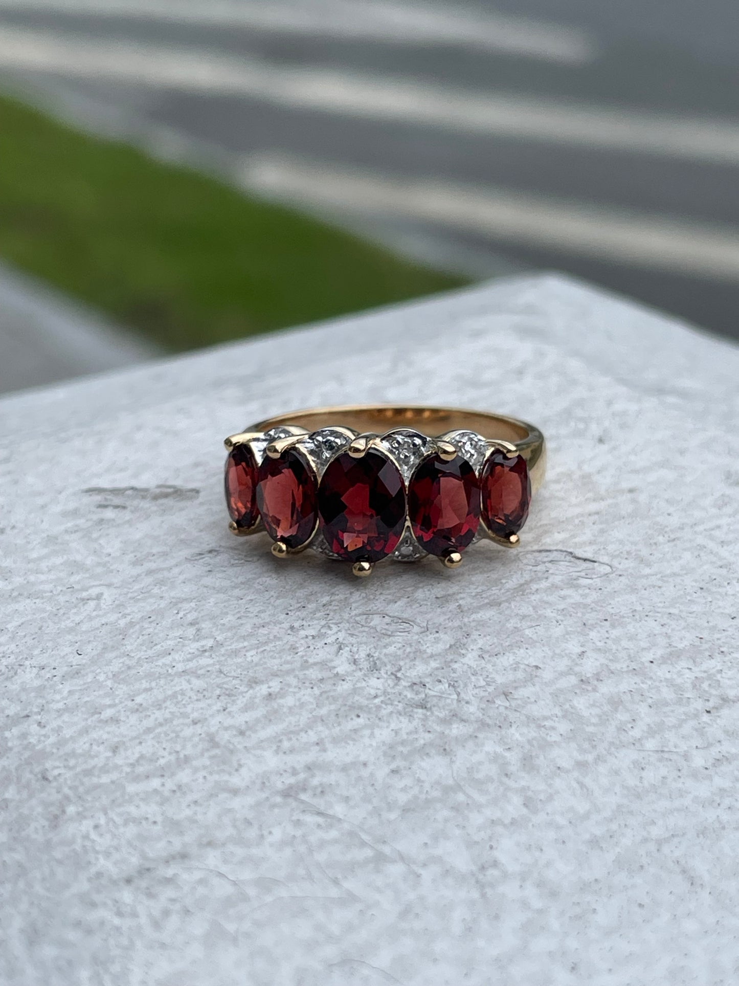 925 Sterling Silver Vermeil Garnet Bridge Ring Size 10