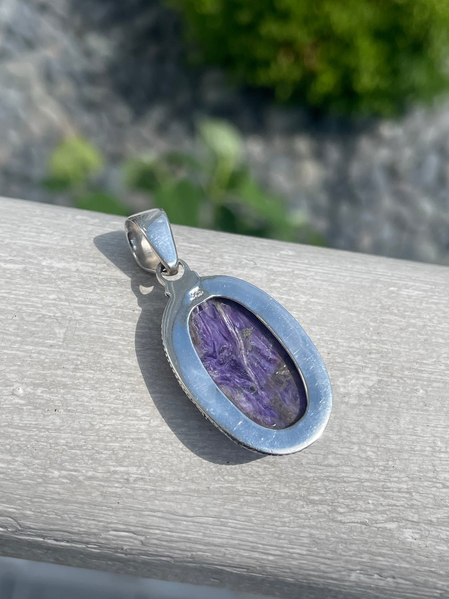 925 Sterling Silver Charoite Large Purple Stone Pendant
