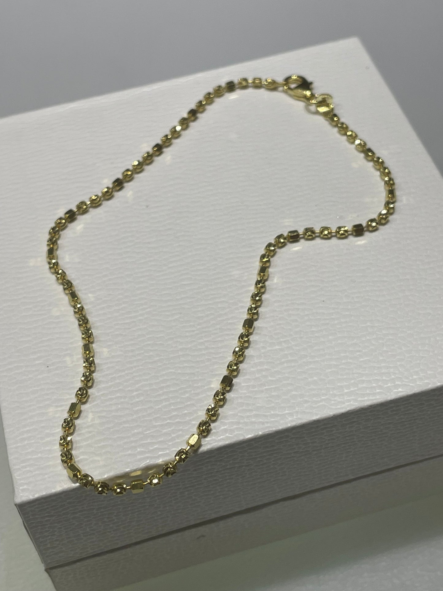 925 Sterling Silver Vermeil Mooncut Beaded Anklet 10”