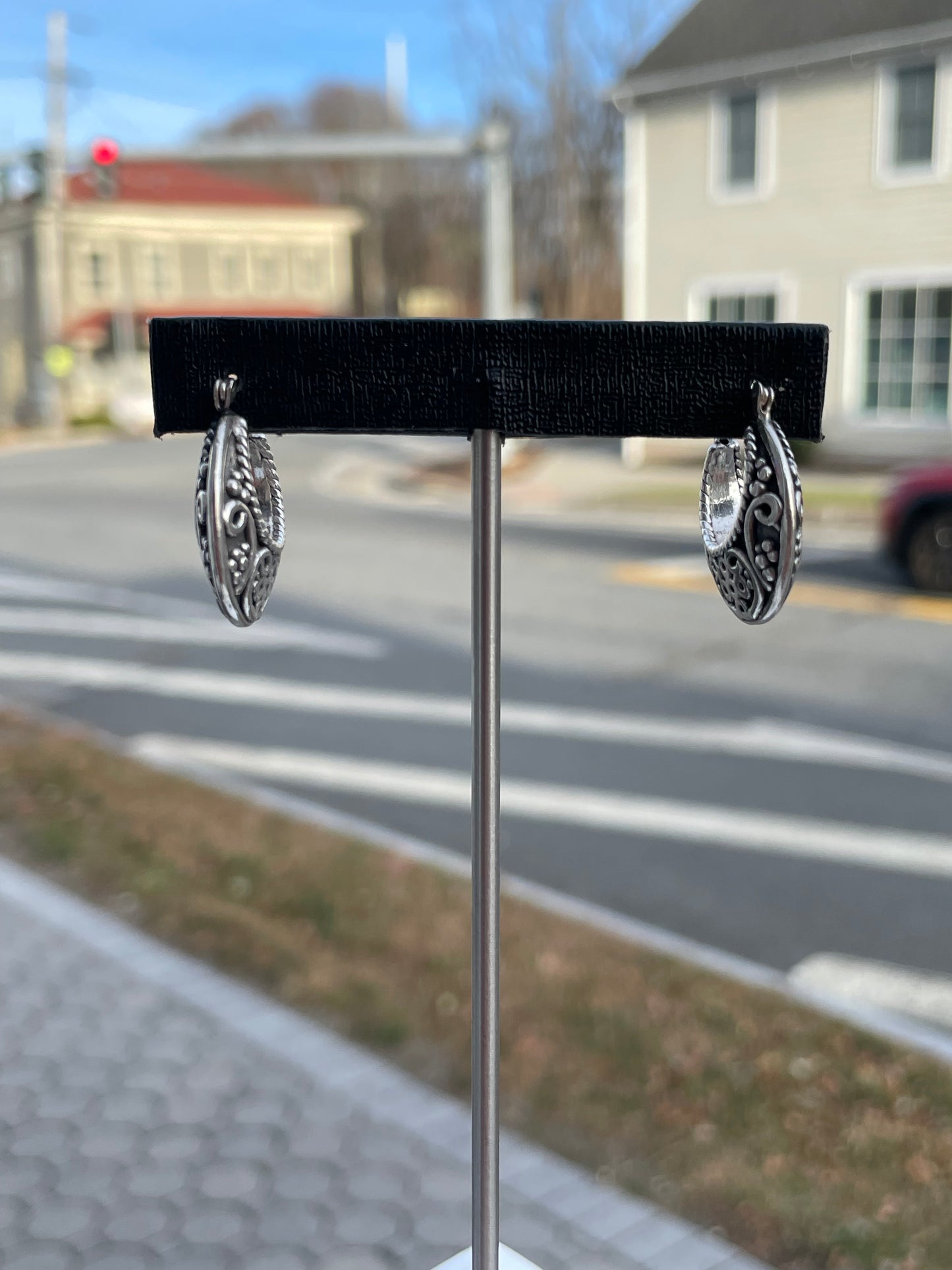 925 Sterling Silver Puff Bali Hoop Earrings