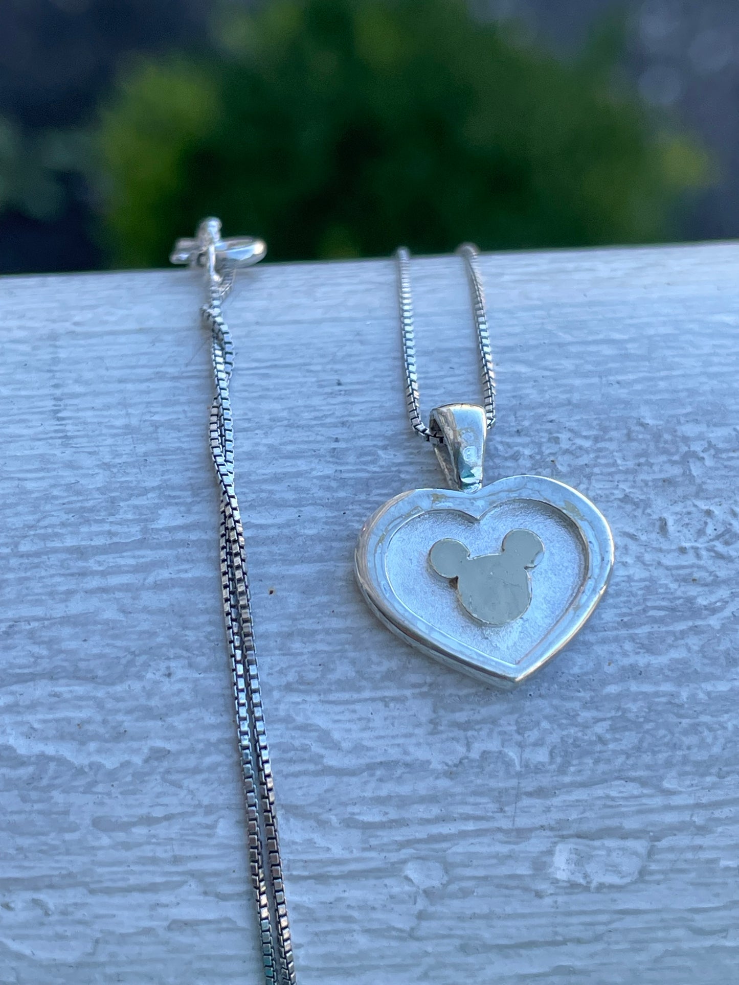 925 Sterling Silver Mickey Logo Heart Shape Necklace