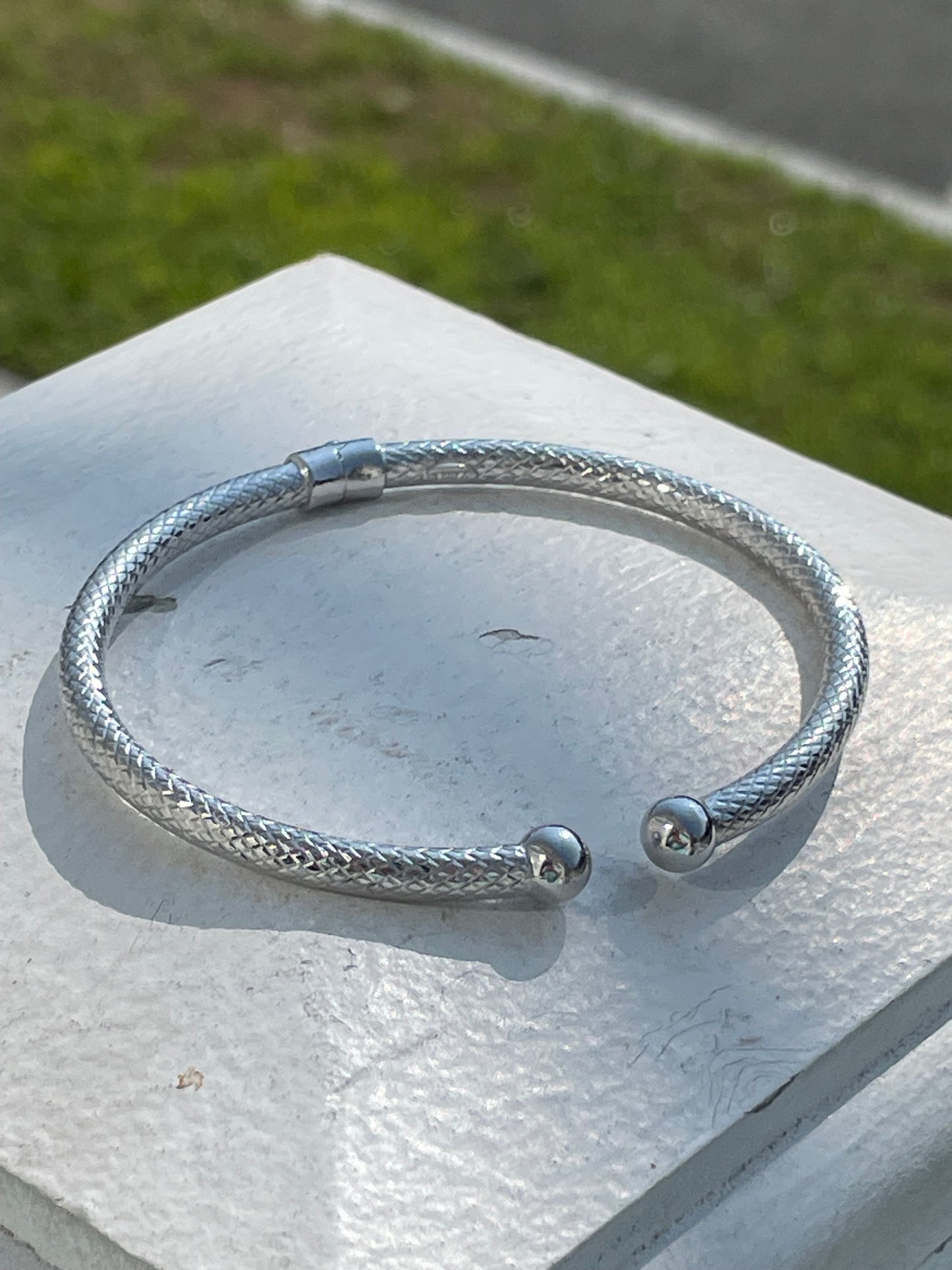 925 Sterling Silver Designer JCM Jacmel Mauritius High Polish Diamond Cut Flex Cuff Bracelet