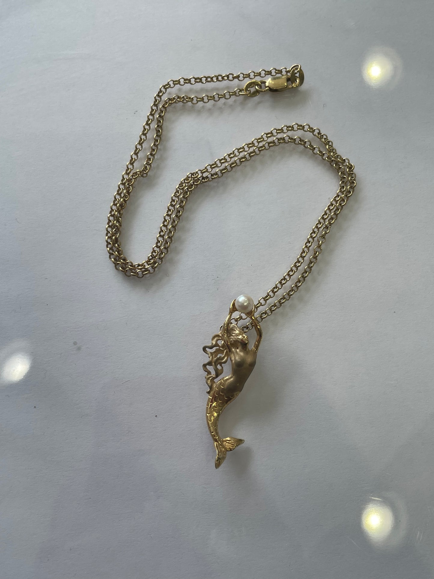 14k Solid Gold Handmade Freshwater Pearl Mermaid Necklace