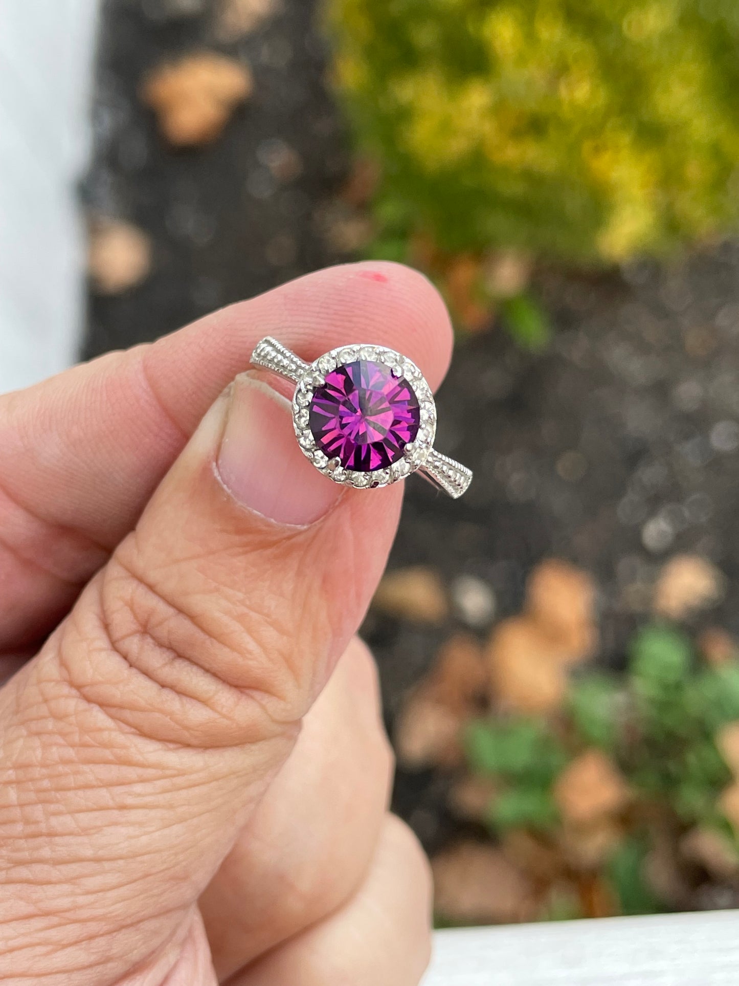 925 Sterling Silver Purple Crystal Ring Size 7