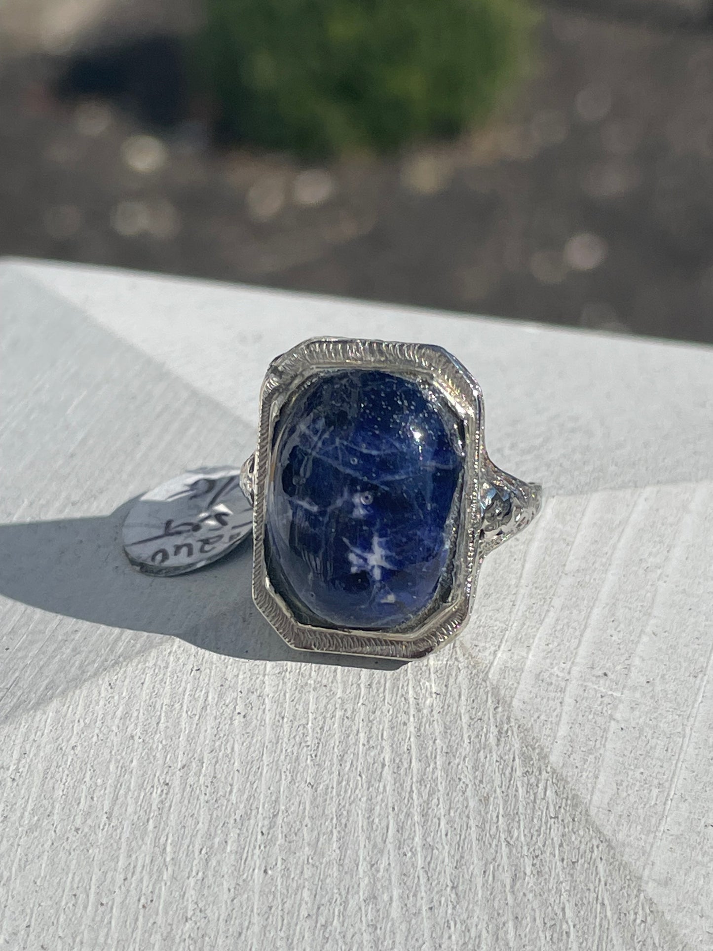 Antique 14k White Gold Sodalite Statement Ring