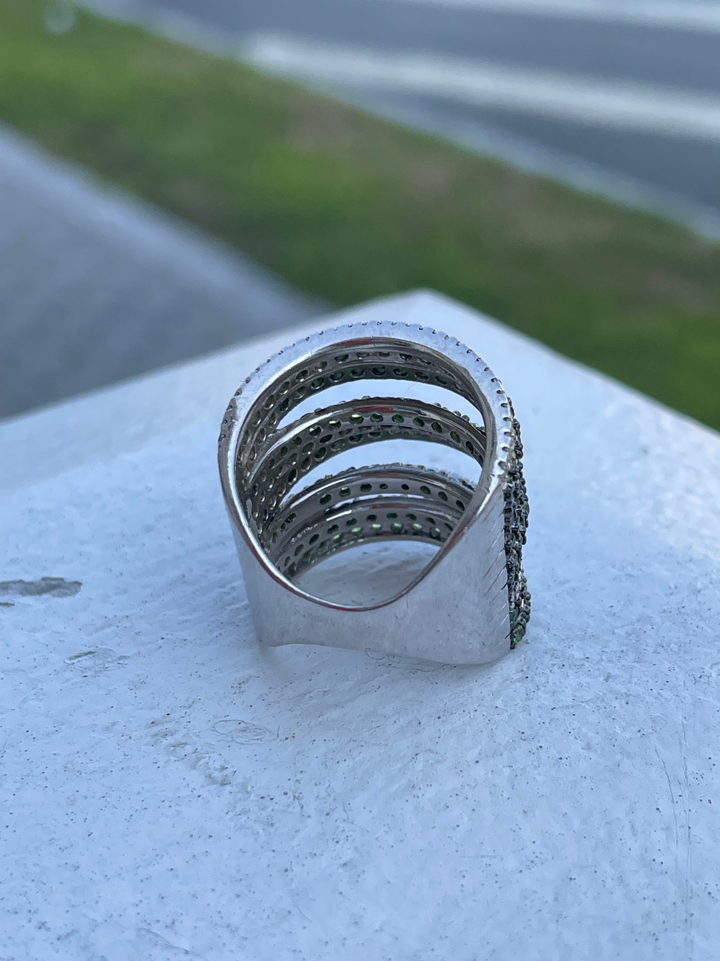 925 Sterling Silver Chrome Diopside Multi Strand Band Ring Size 7
