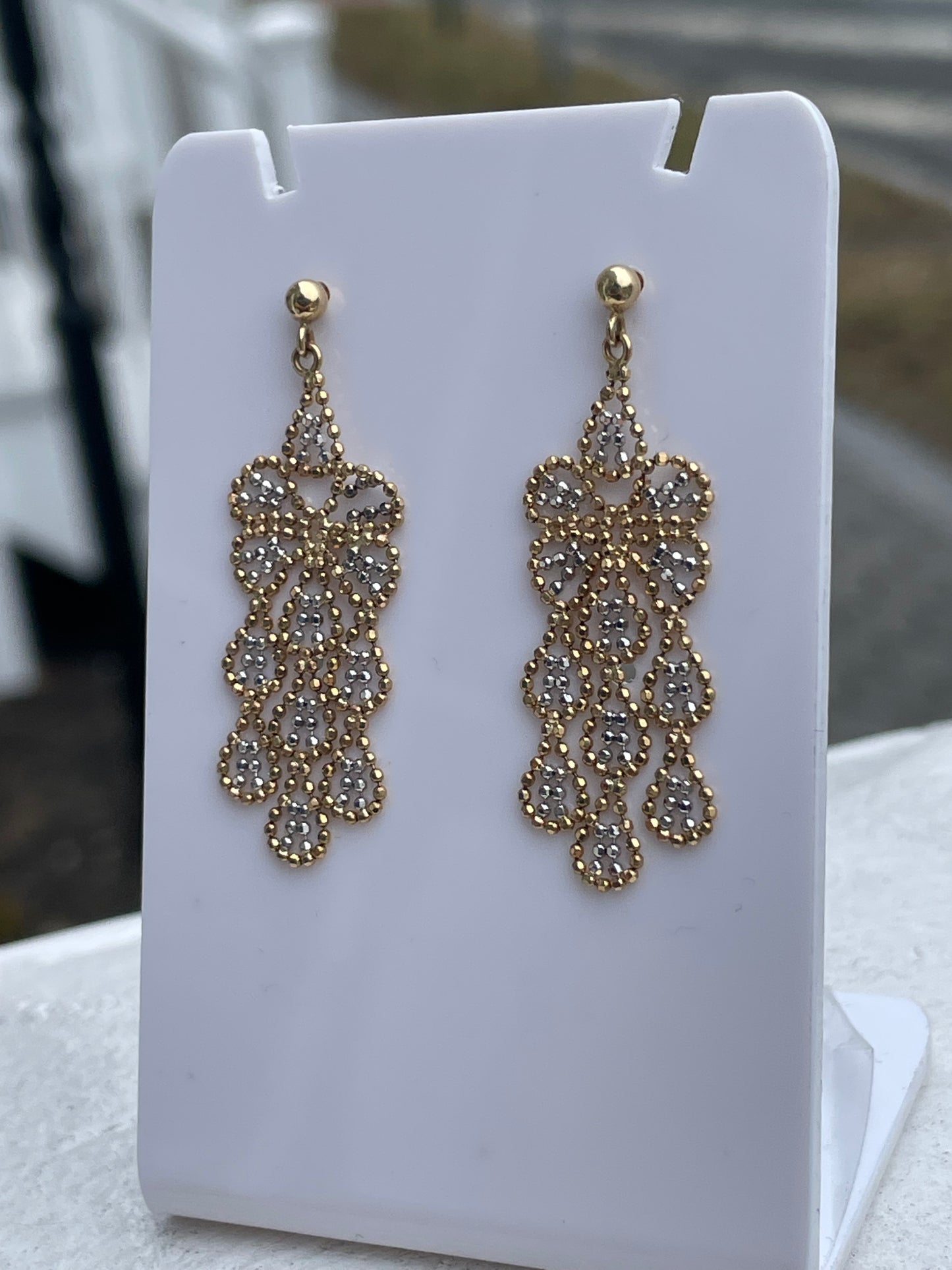 14k Gold Two-tone Beaded Chandelier Dangle Earrings