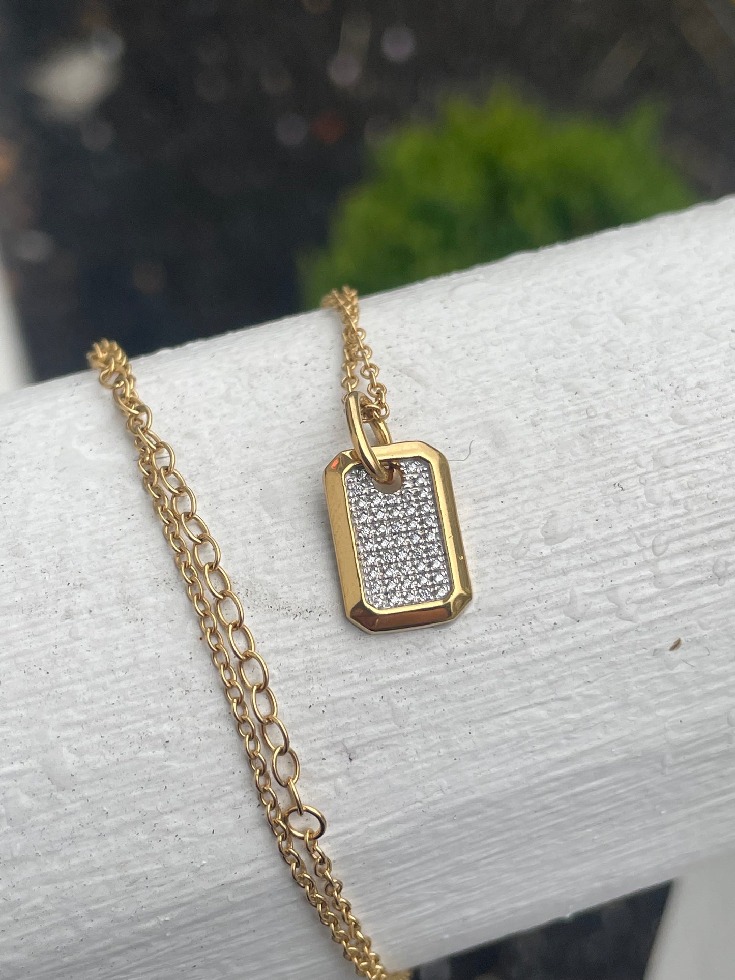 925 Sterling Silver Vermeil Mini Dogtag Necklace with Sparkling Cz. 16”-18”