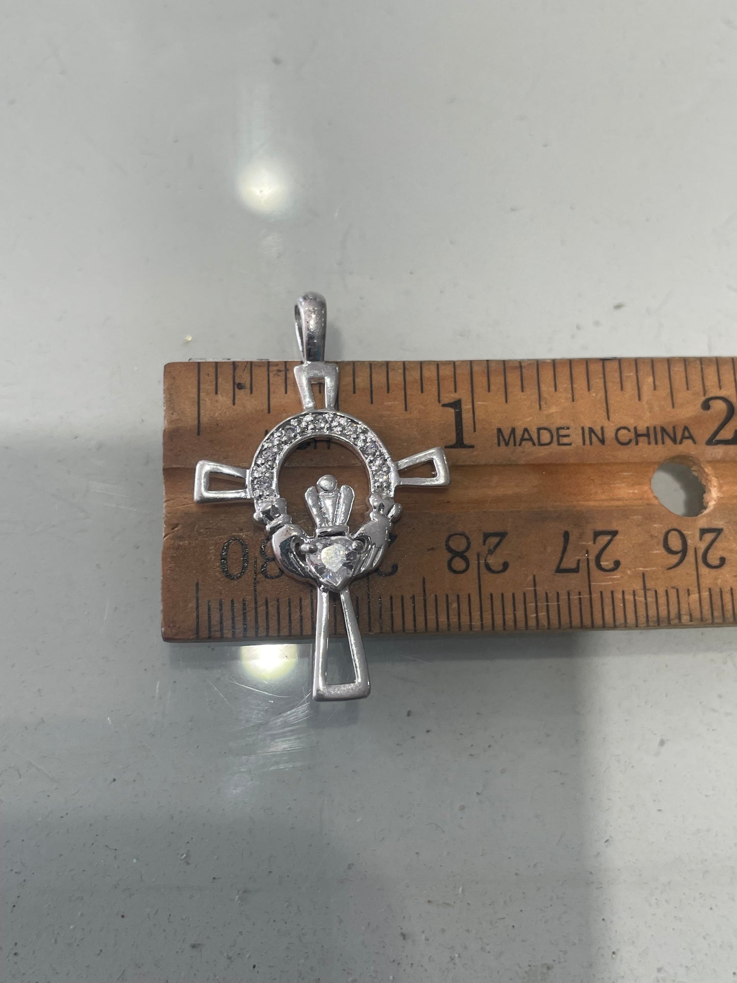 925 Sterling Silver Sparkling Irish Claddagh Celtic Cross Pendant
