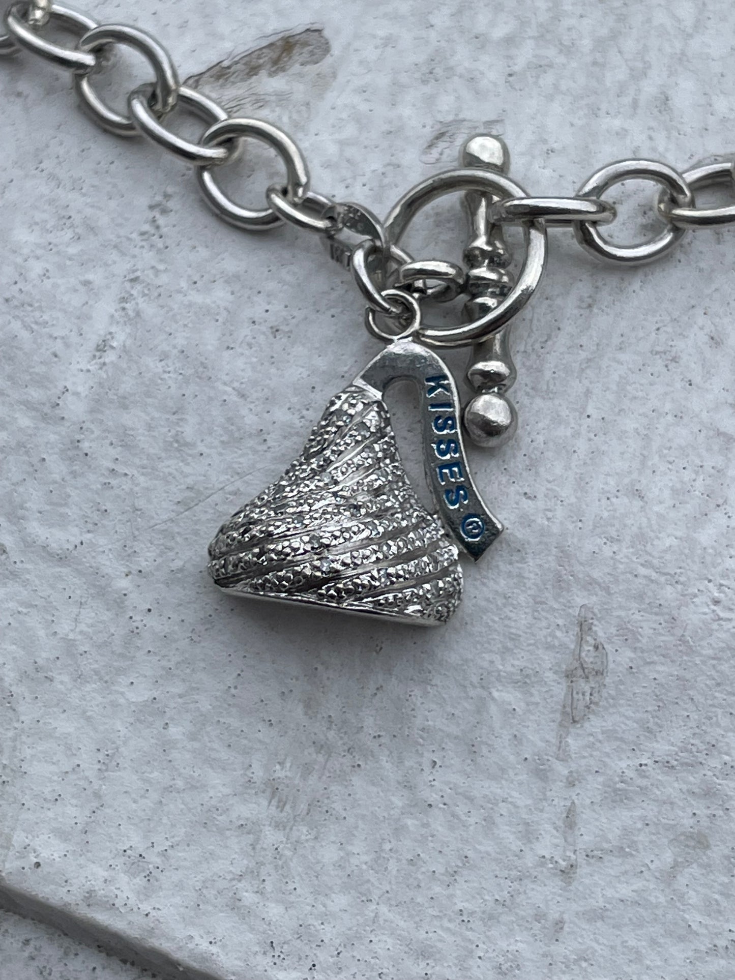 925 Hershey Kiss Diamond Charm Bracelet Toggle Lock 7.5”