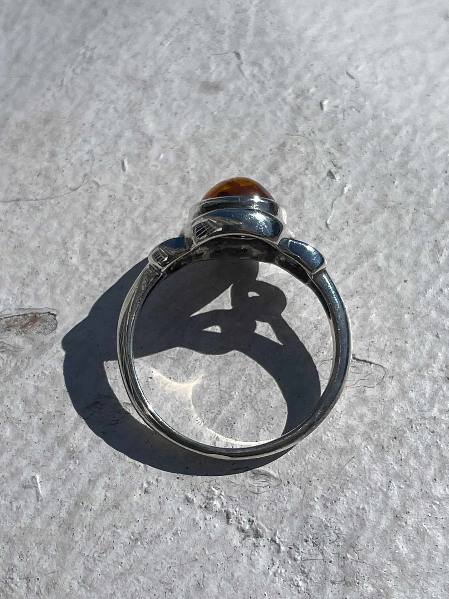 925 Sterling Silver Natural Amber Ring Size 8.5