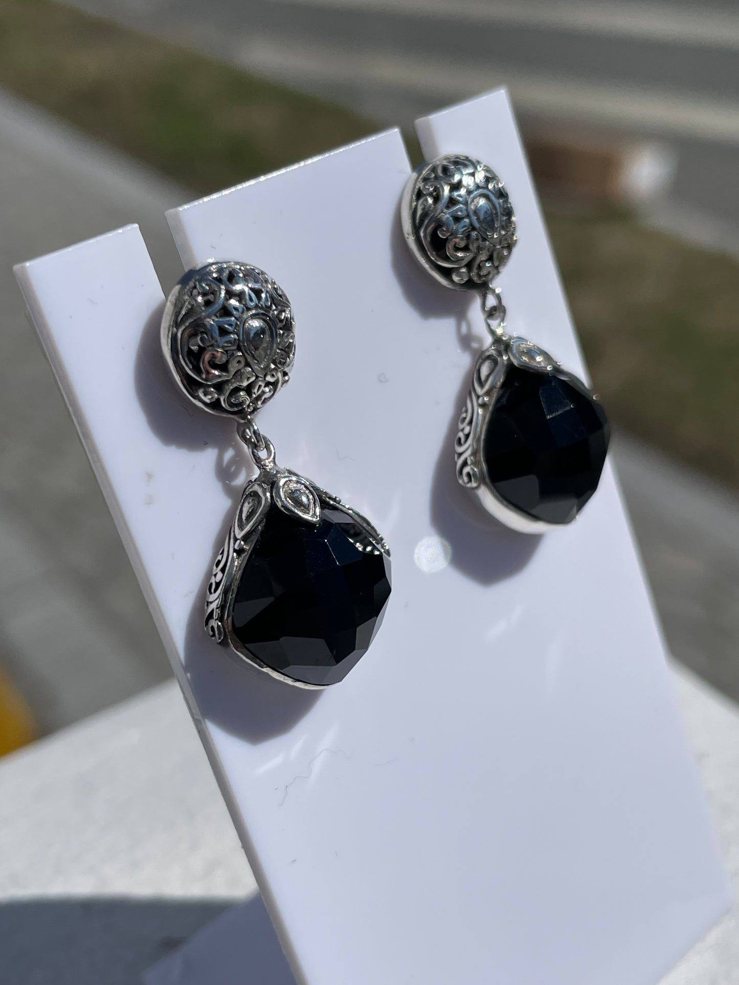 Designer Sarda 925 Sterling Silver Black Onyx Dangle Earrings