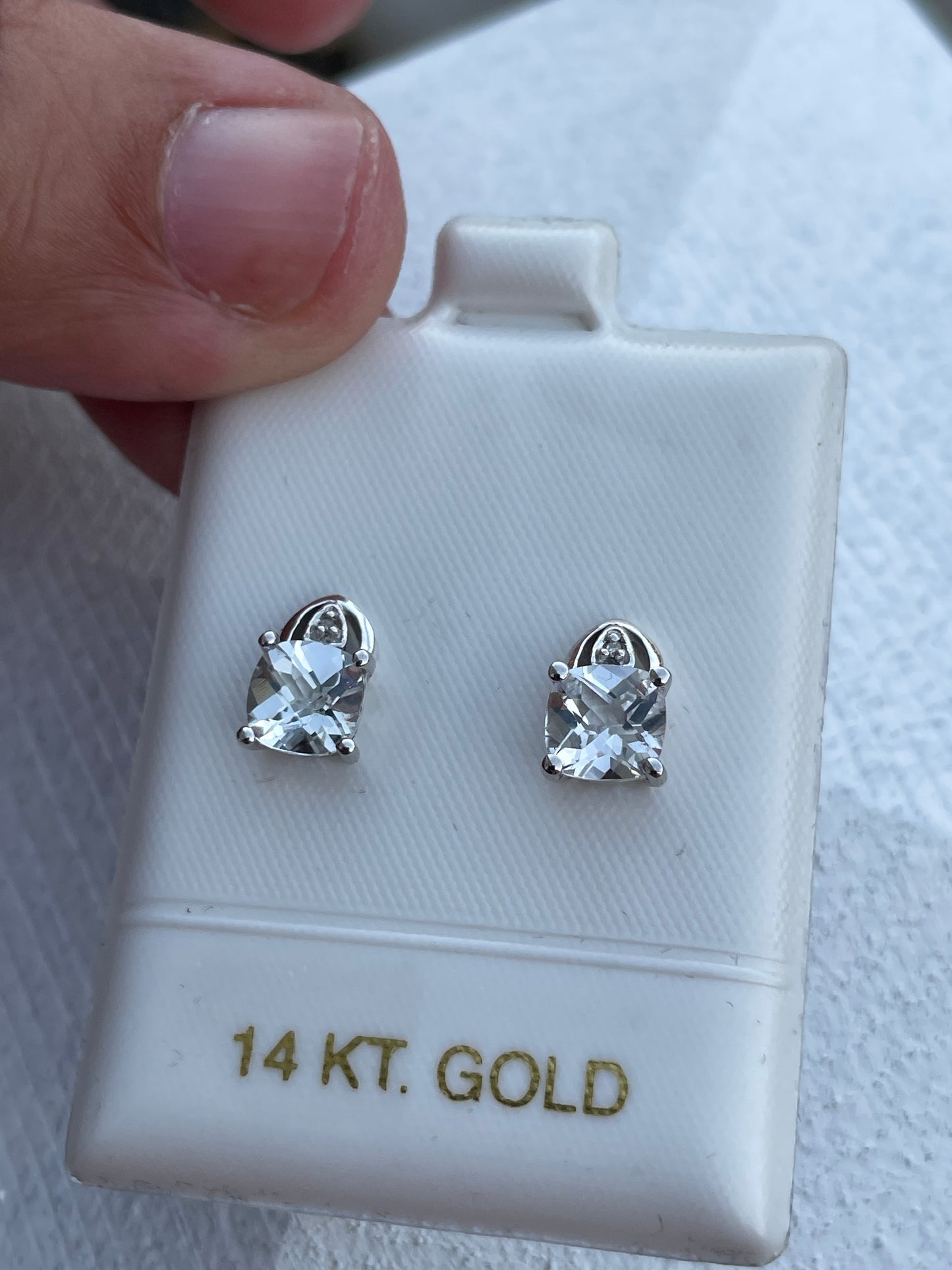 14k White Gold White Topaz & Diamond Stud Earrings