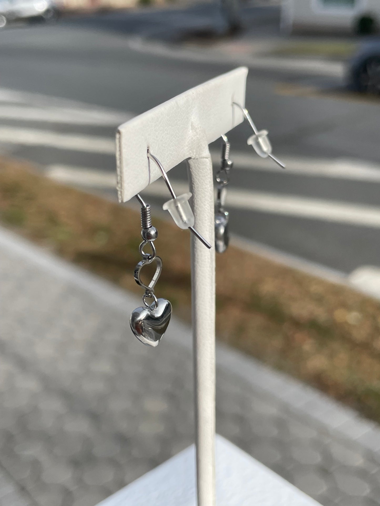 Stainless Steel Dangling Puff heart earrings
