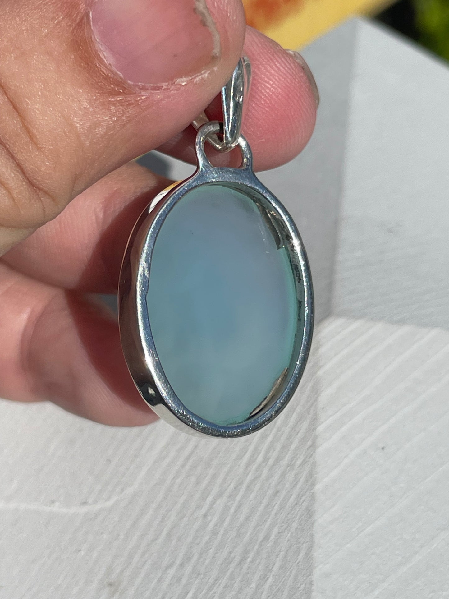 925 Sterling Silver Oval Green Chalcedony Pendant