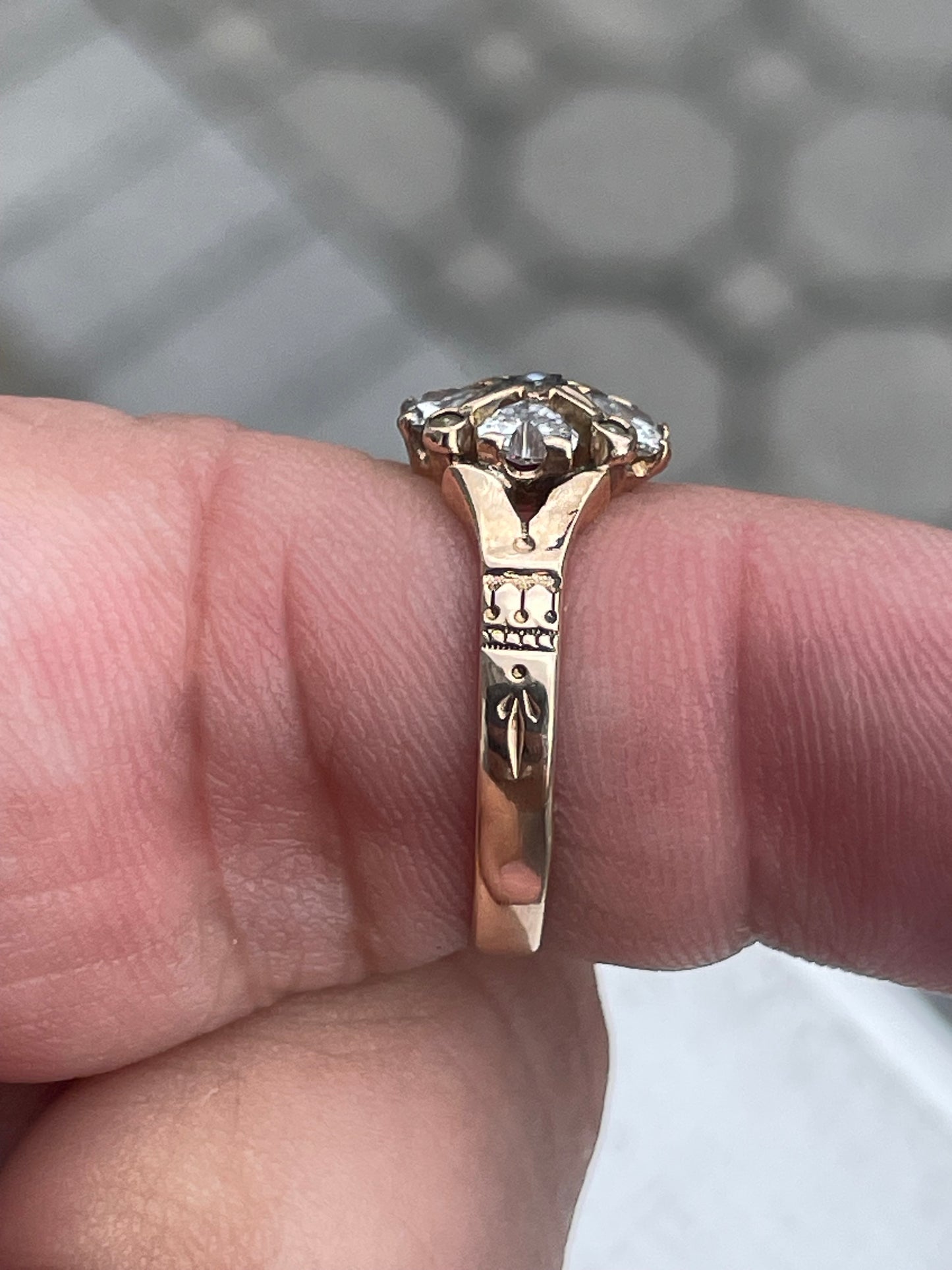 14k Rose Gold Antique Heart Cz & South Sea India Pearl Cluster Ring Size 7