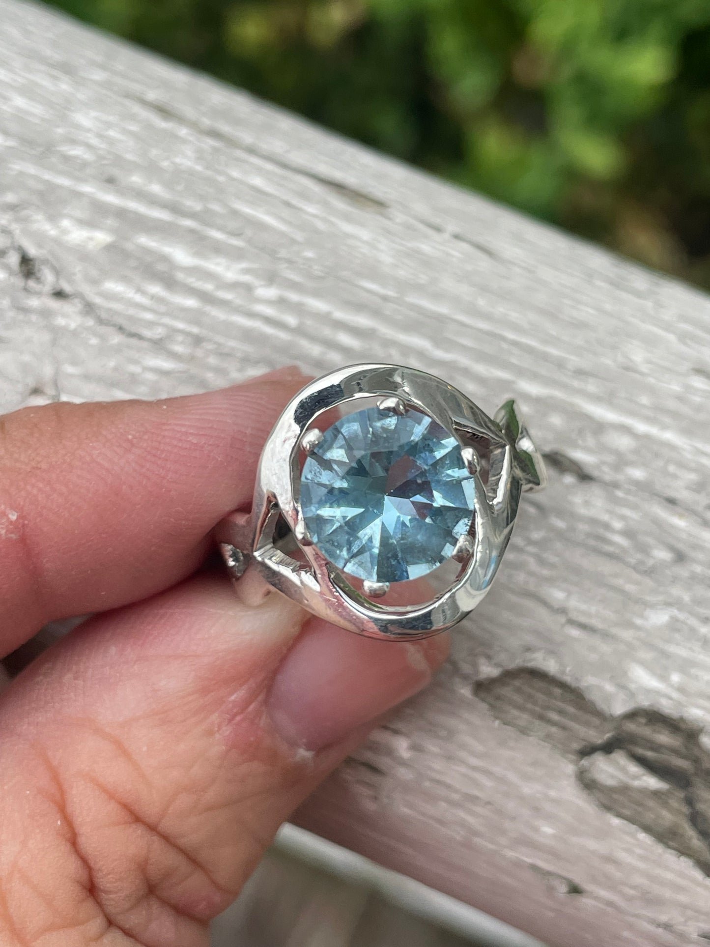 925 Sterling Silver Large Blue Topaz Statement Ring
