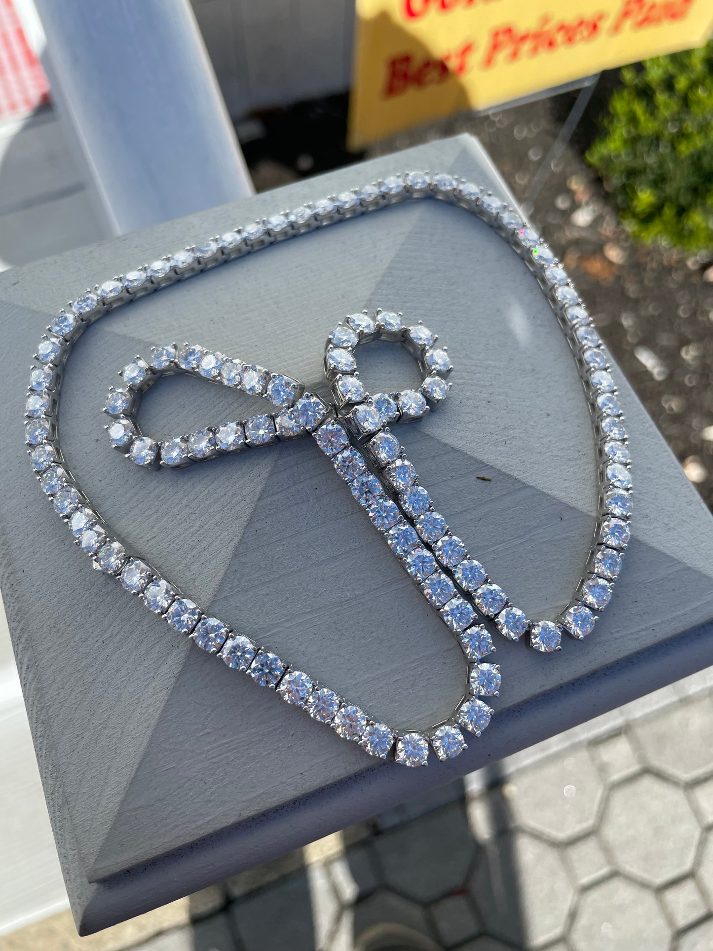 925 Sterling Silver 58.0ct Full Moissanite Tennis Necklace 24”