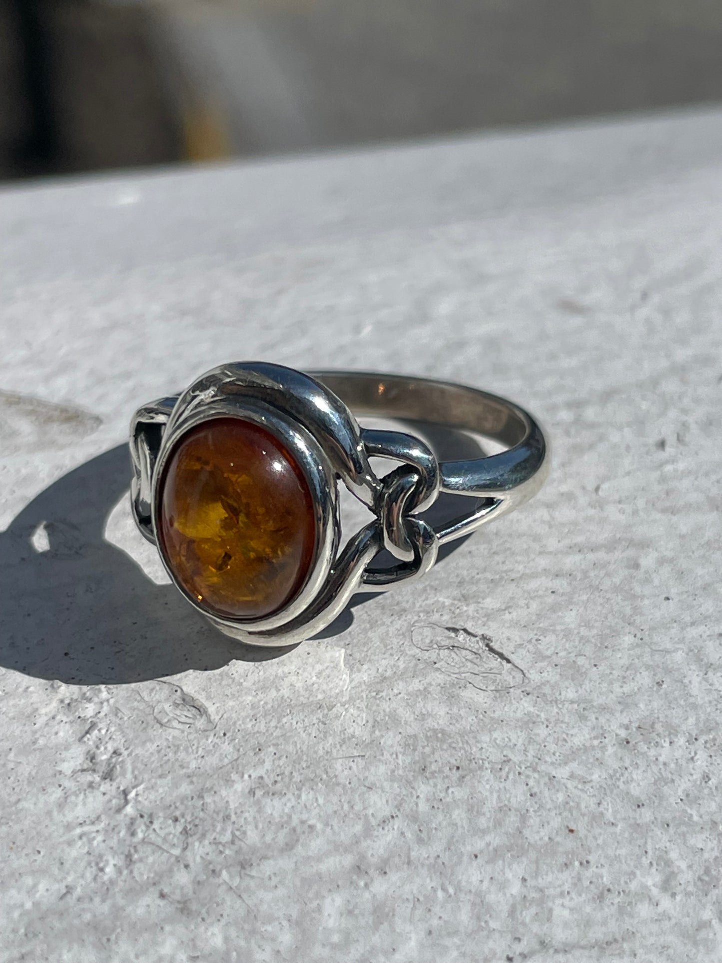 925 Sterling Silver Natural Amber Ring Size 8.5