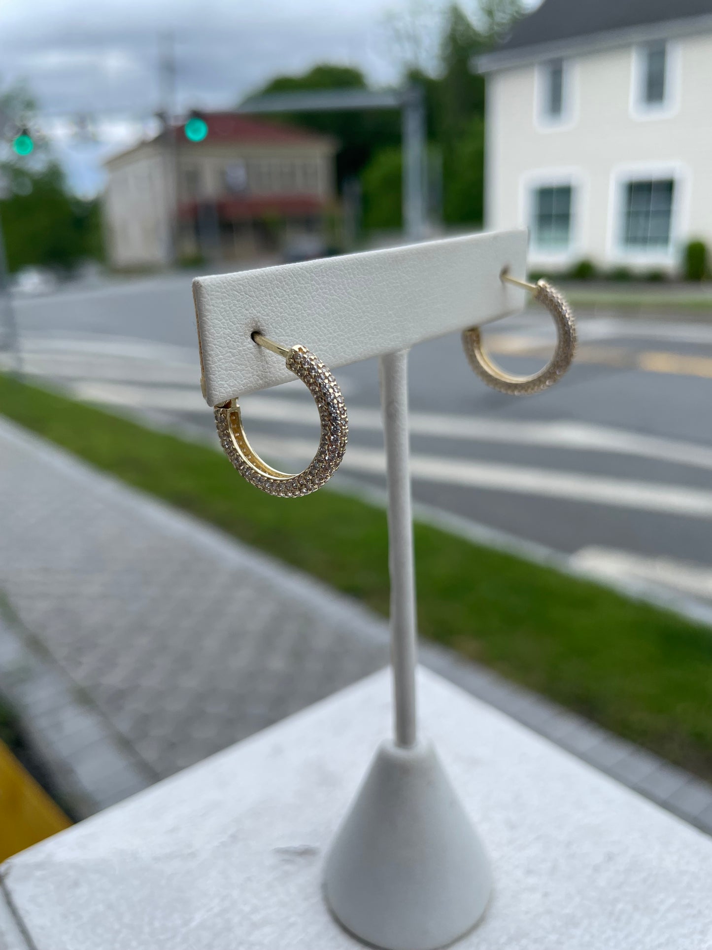 14k Gold Full Pavé Cz Hoop Earrings