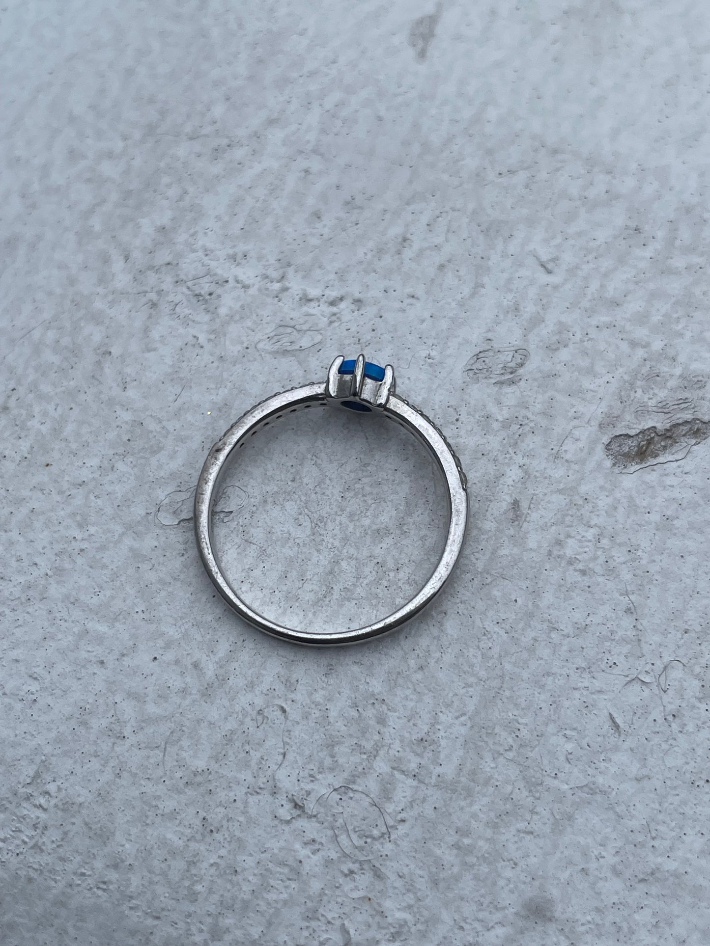 925 Sterling Silver Blue Opal & Cz Stack Ring Size 6