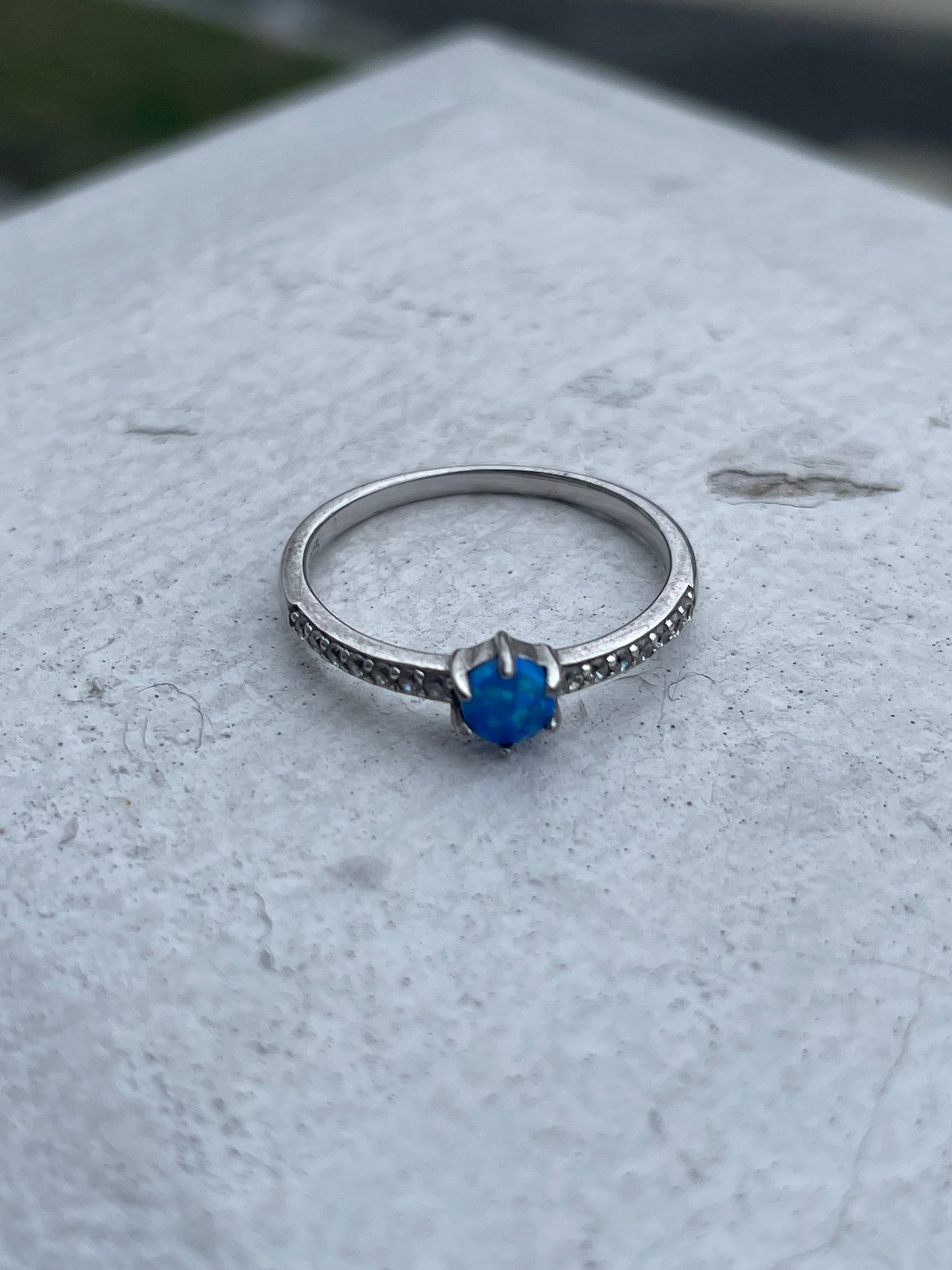 925 Sterling Silver Blue Opal & Cz Stack Ring Size 6
