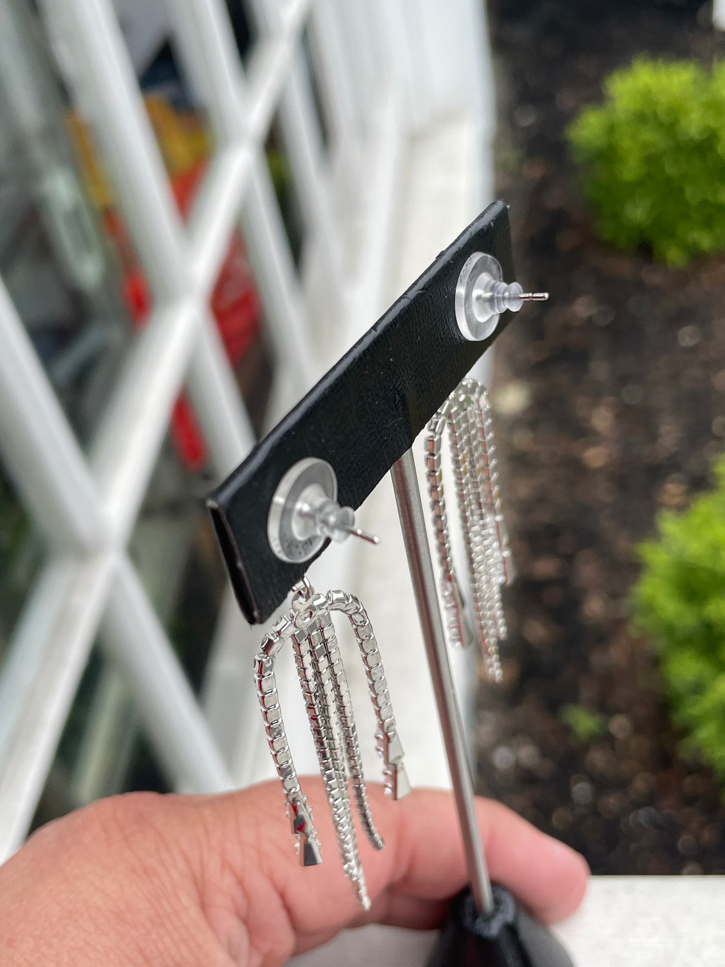 Silver Plated Christian Dior Style Clear Crystal Chandelier Earrings