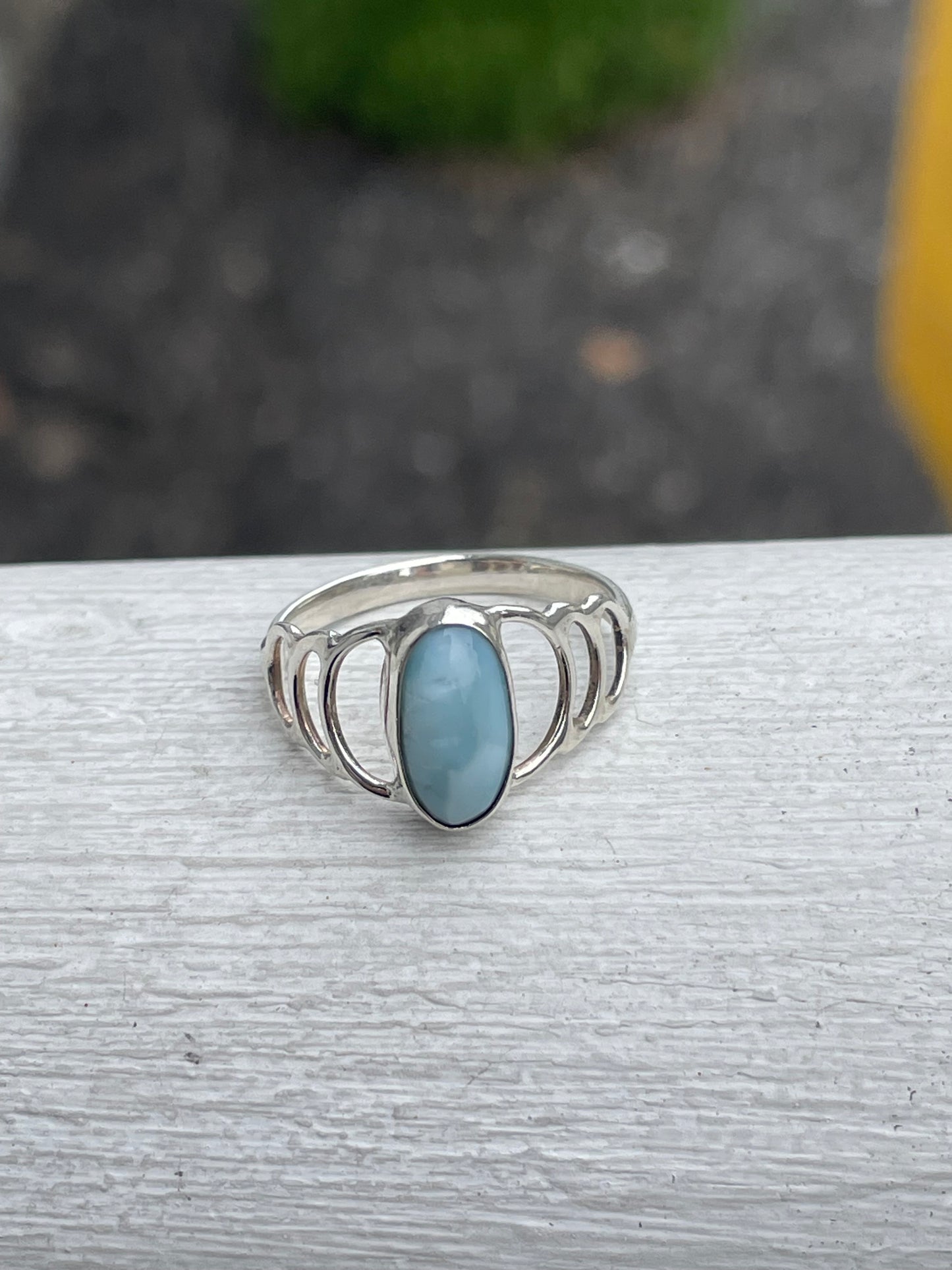 925 Sterling Silver Solitaire Larimar Ring Size 7