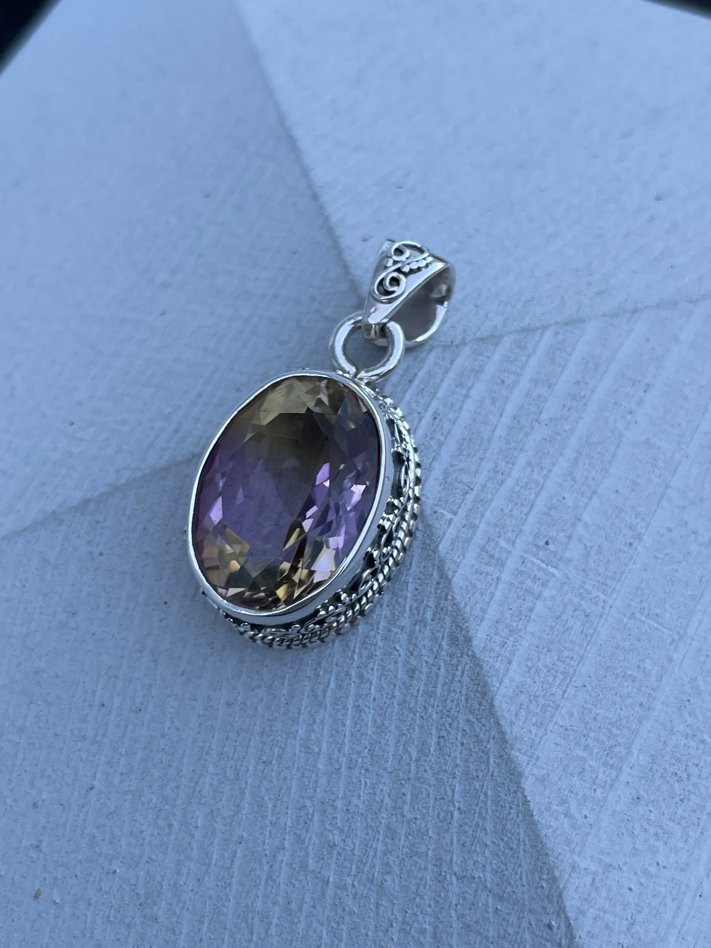 925 Sterling Silver Ametrine Oval Shaped Charm Pendant
