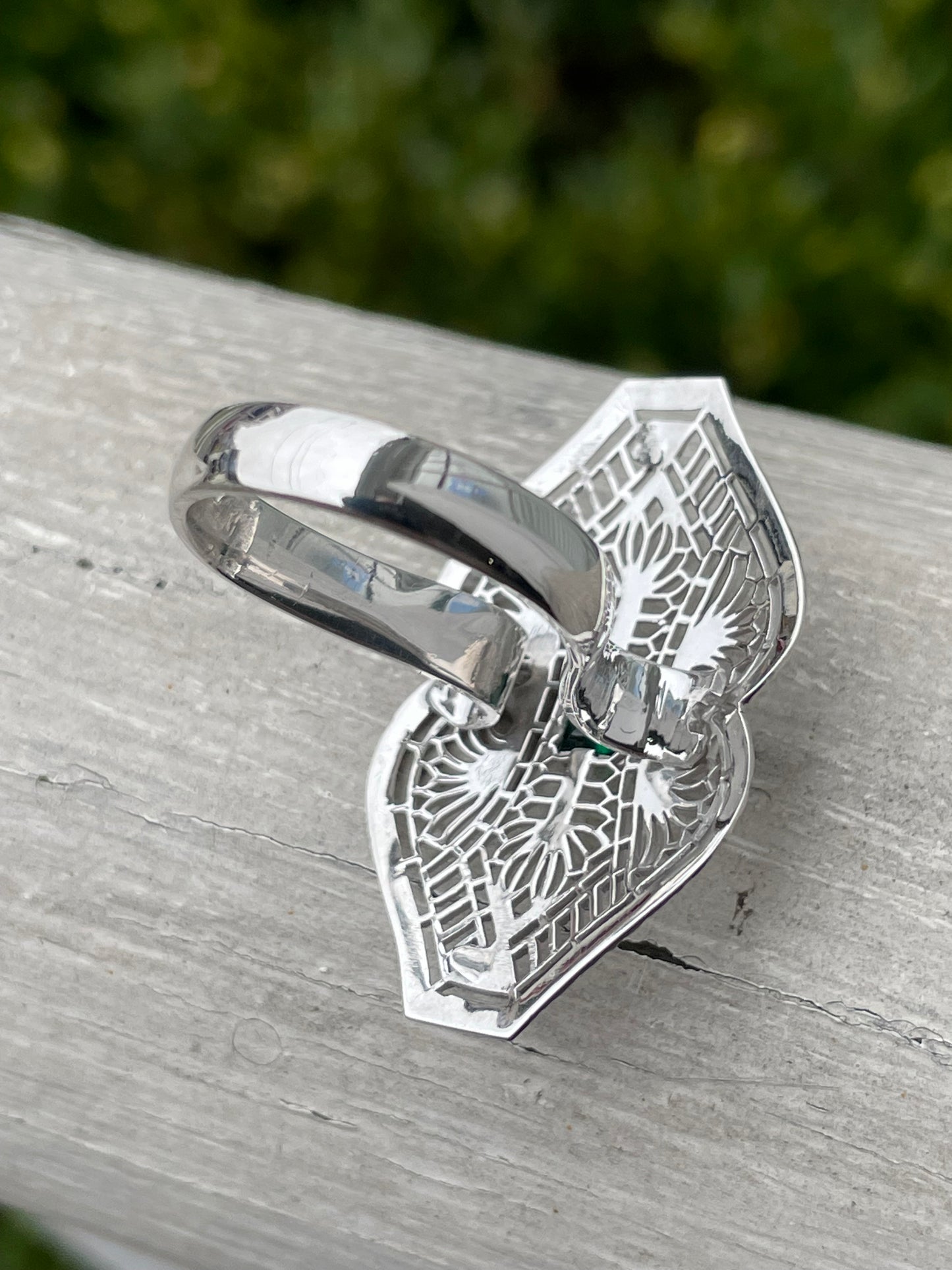 14k White Gold Antique Emerald Art Deco Ring