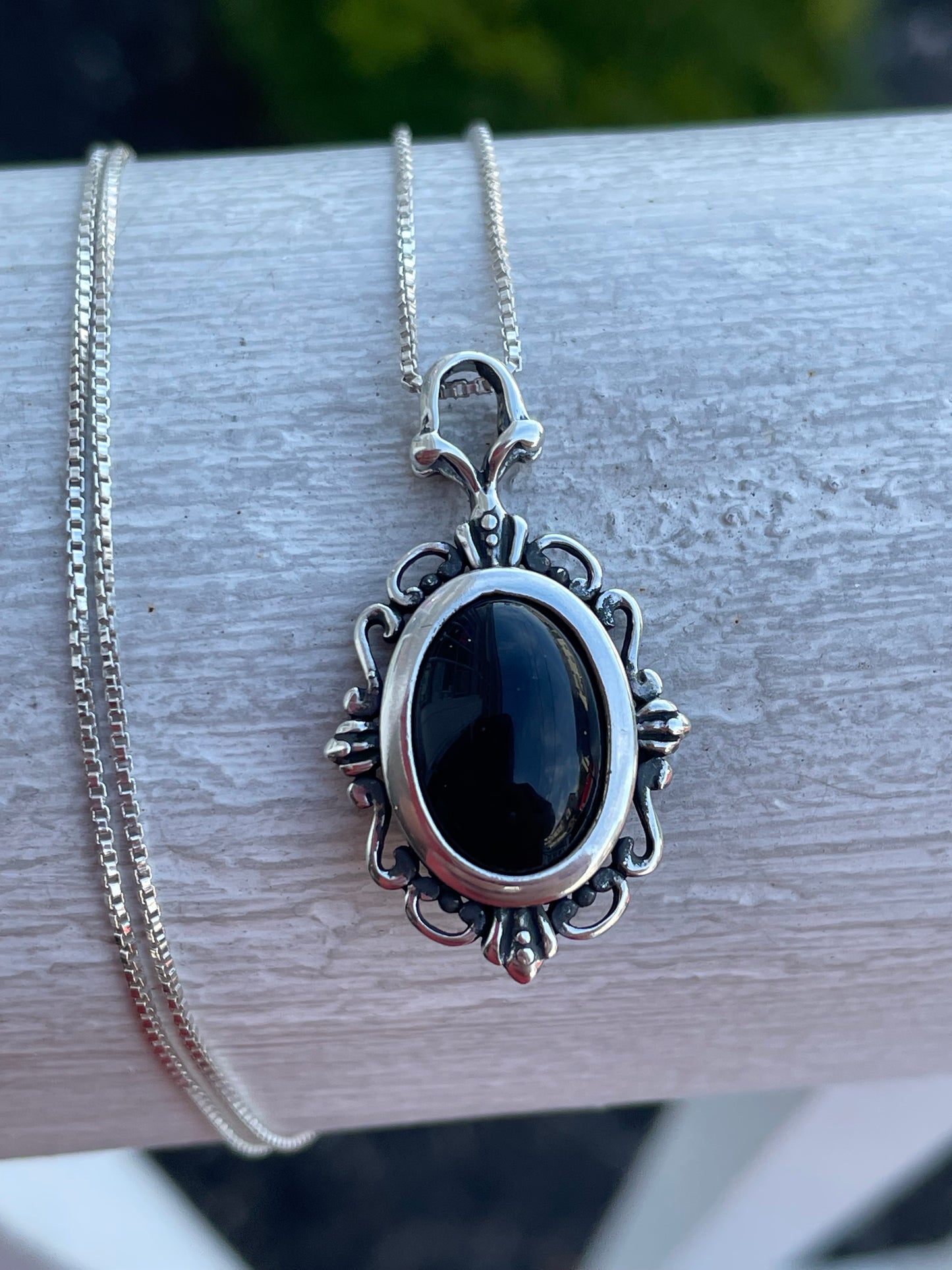 925 Sterling Silver Vintage Black Onyx Necklace
