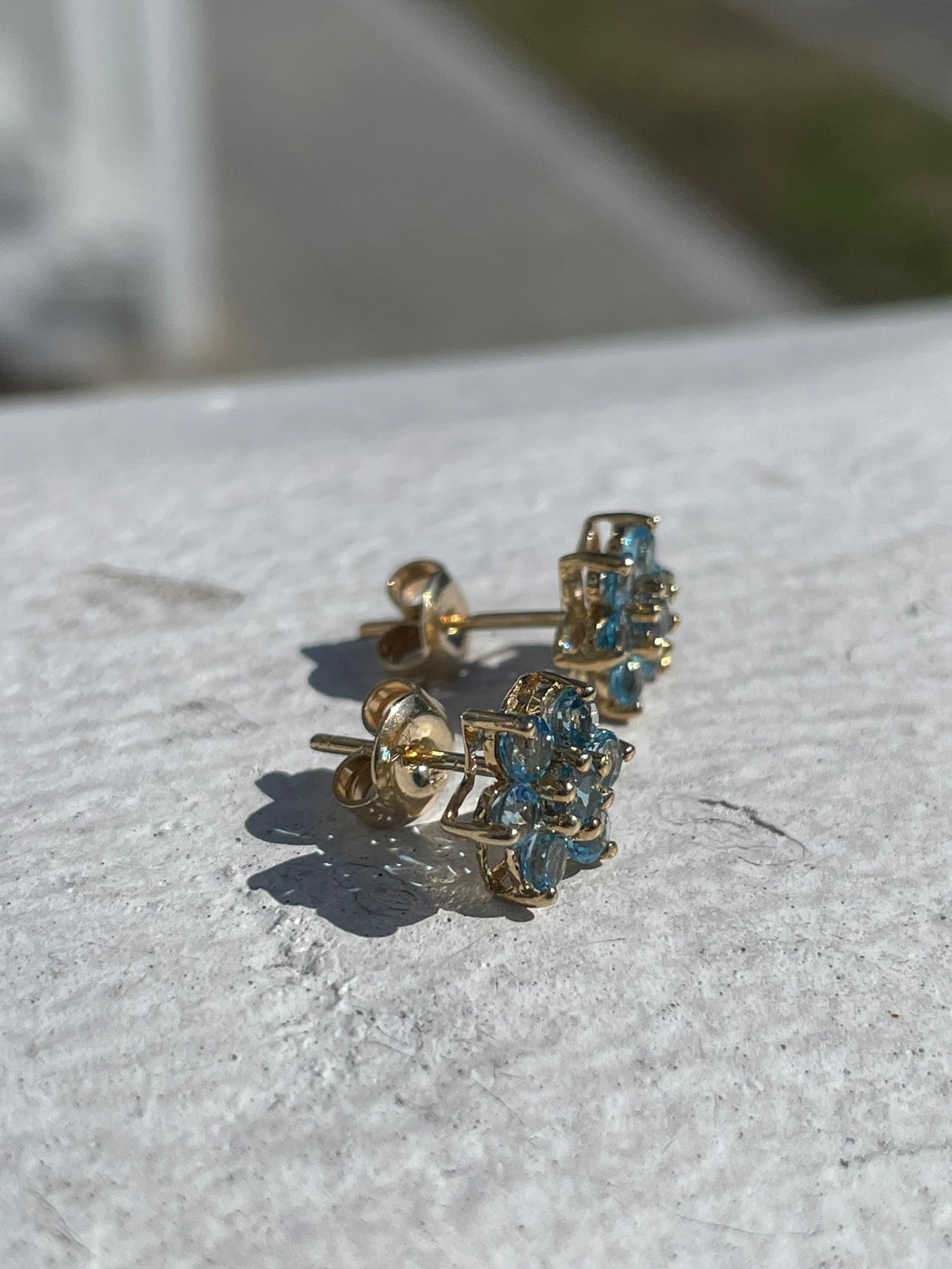 14k Blue Topaz Flower Cluster Earrings