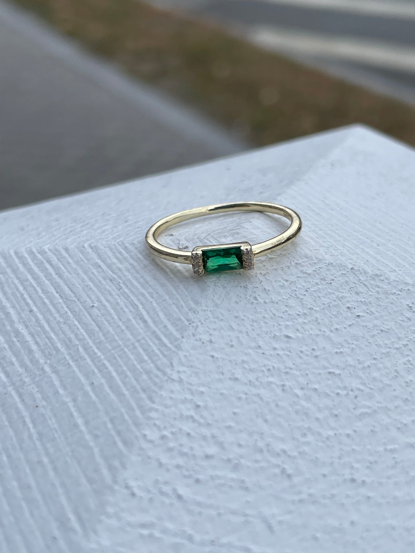 925 Sterling Silver Vermeil Thin Simulated Emerald Stack Ring Size 8