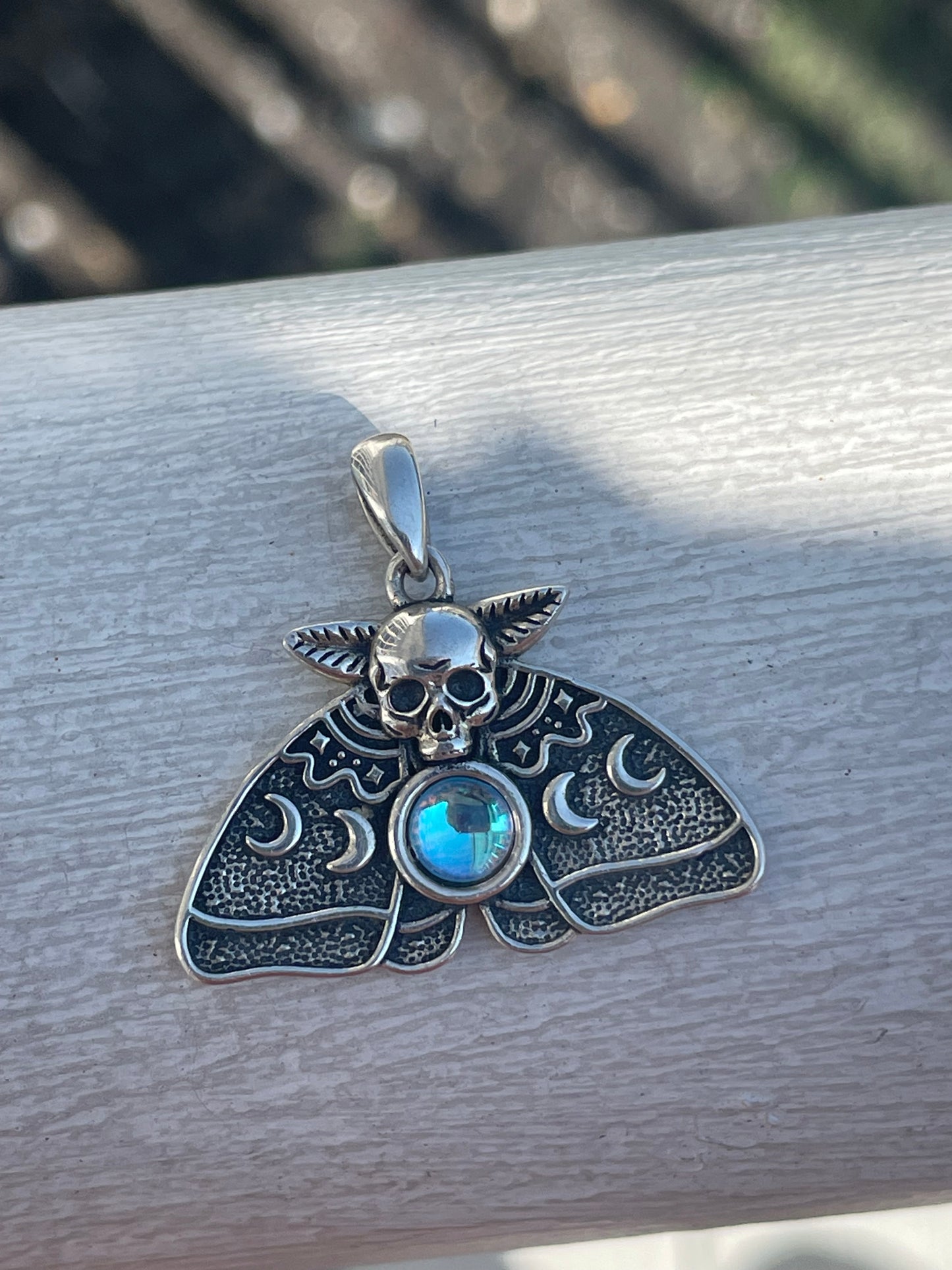 925 Sterling Silver Cycle of Life Lunar Skull Moth Pendant
