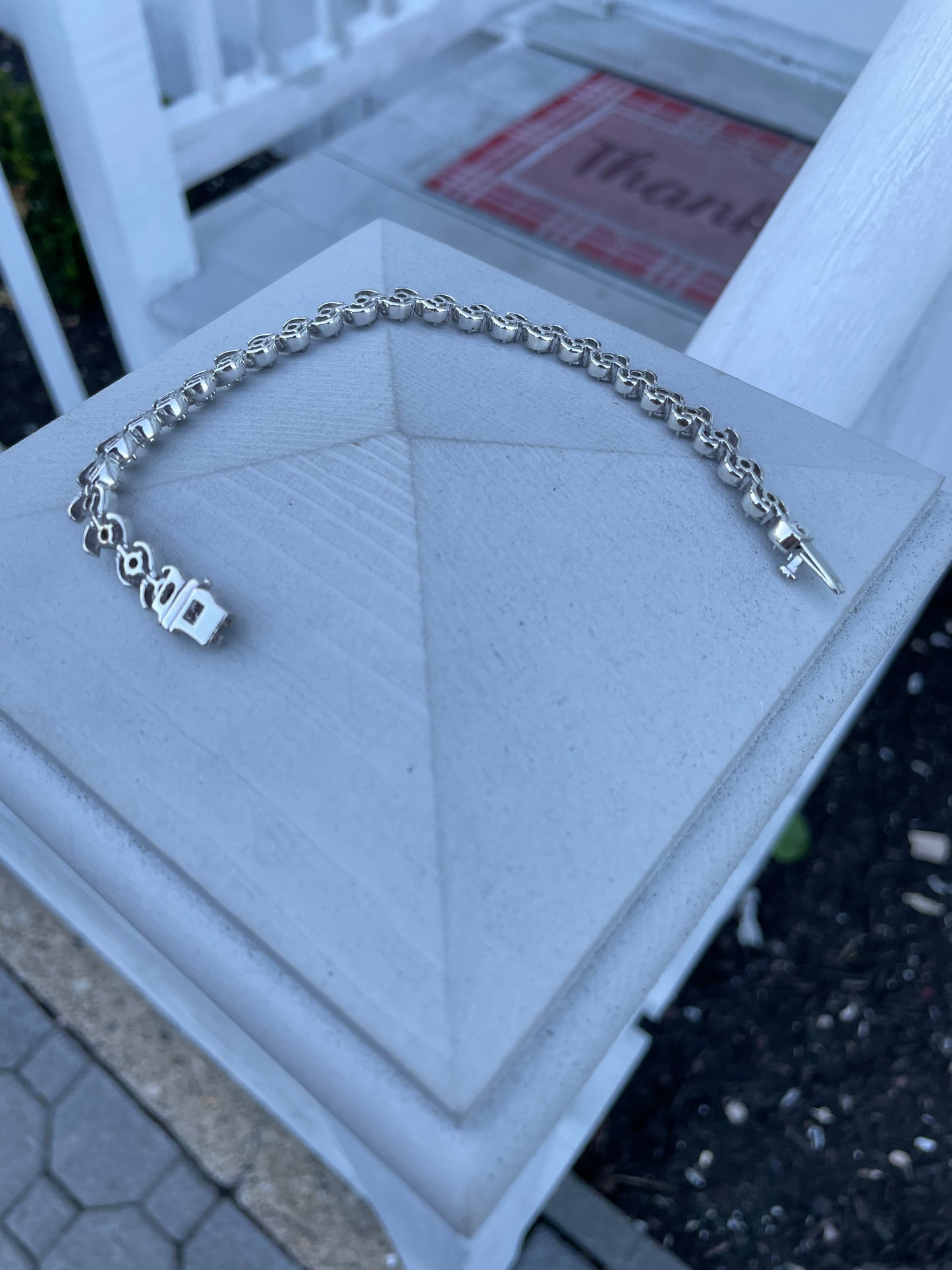 925 Sterling Silver S Design Diamond Tennis Bracelet 7.25”