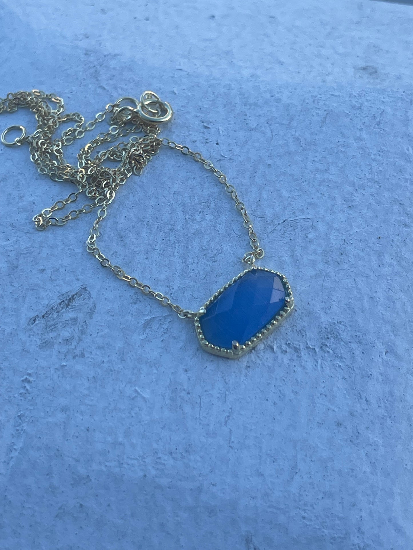 925 Sterling Silver Kendra Scott Style Periwinkle Blue Stone Cats Eye Necklace