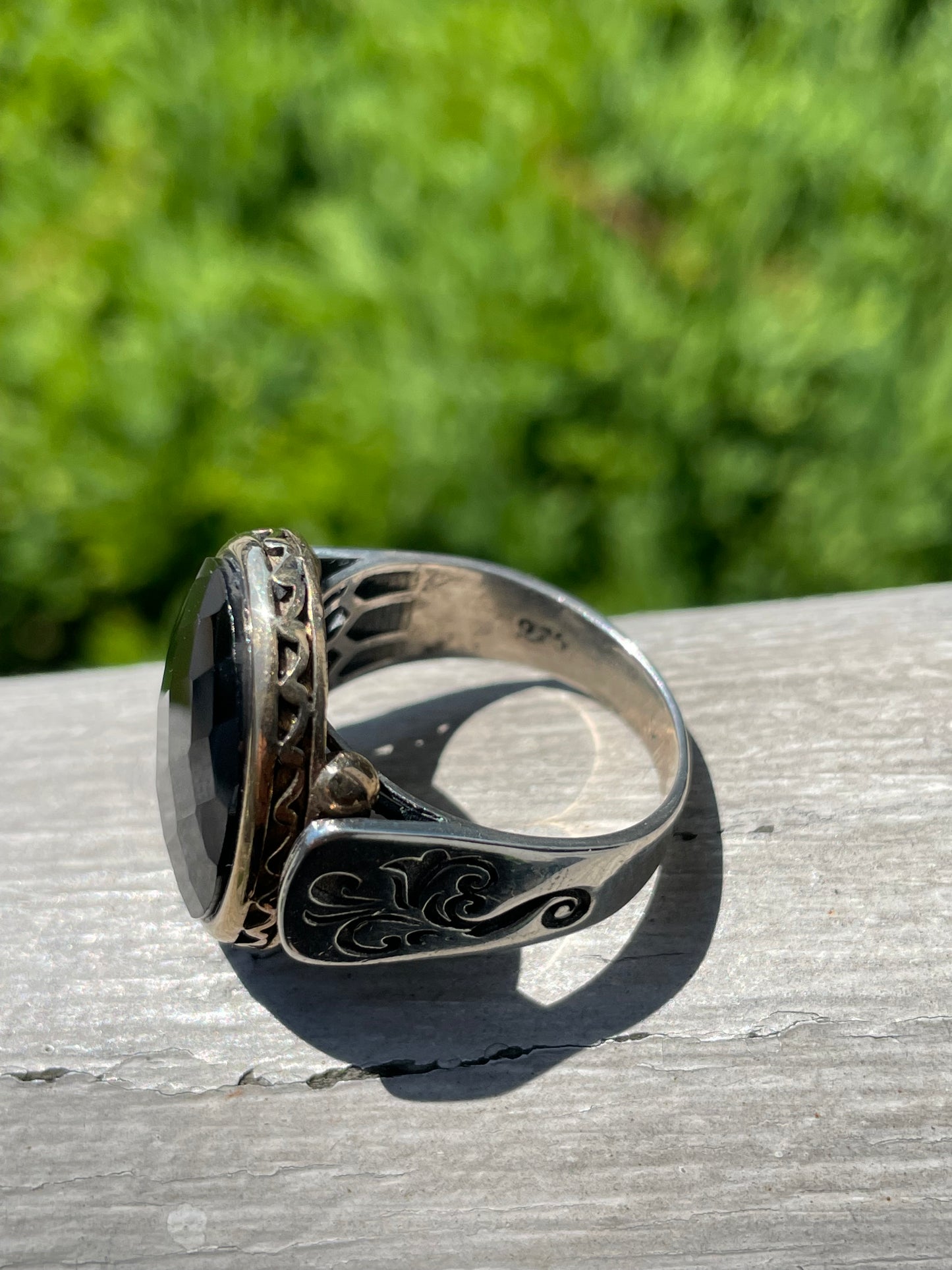 925 Sterling Silver & Yellow Brass Large Oval Hematite Ring