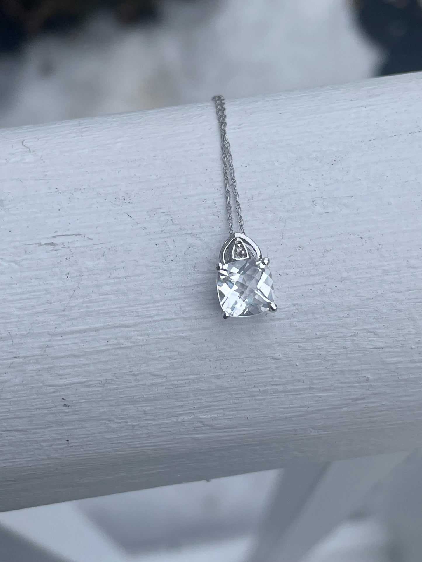 10k White Gold White Topaz & Diamond Necklace 18”
