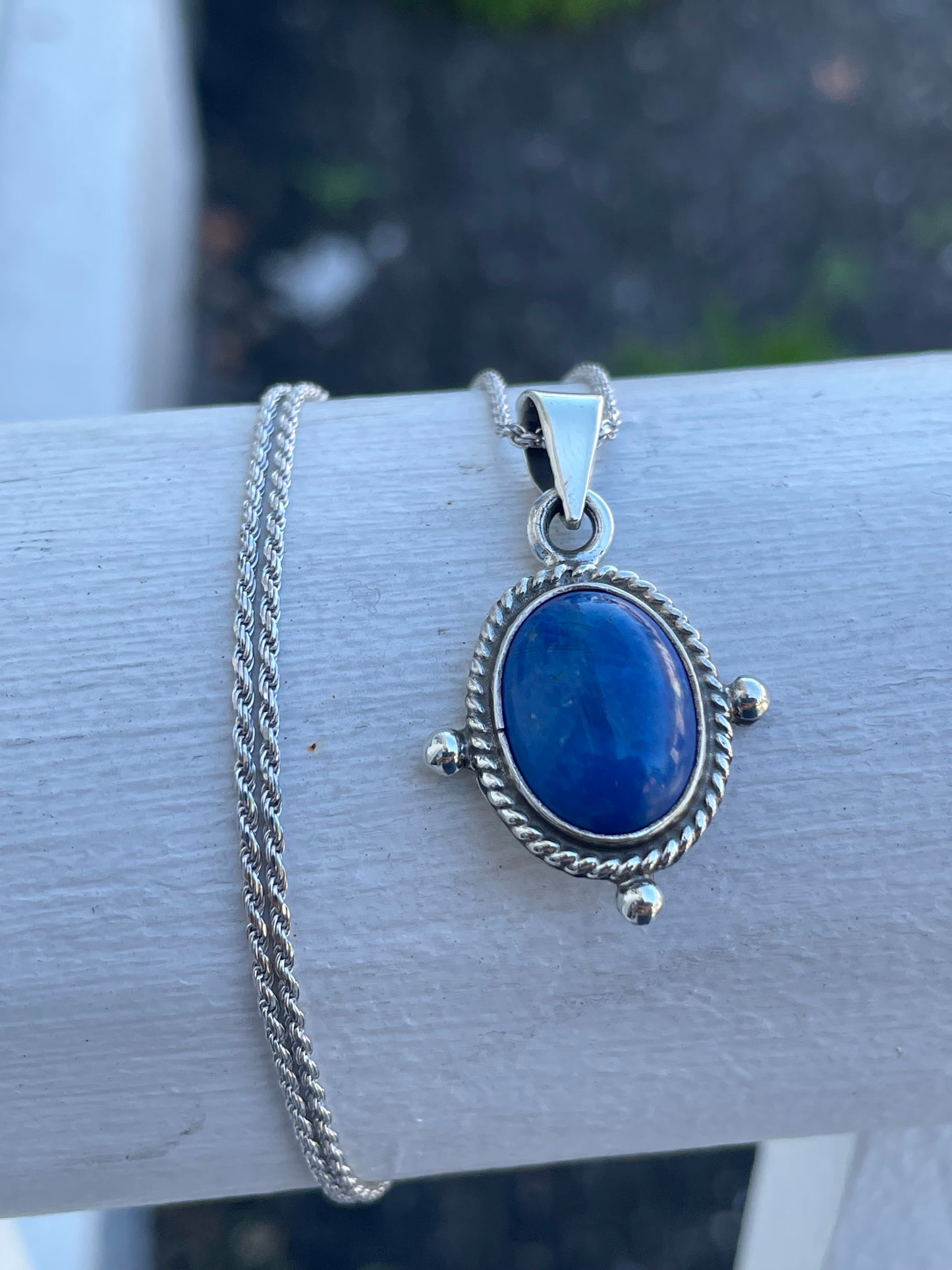 925 Sterling Silver Lapis Lazuli South American Necklace with 20” Rope Chain