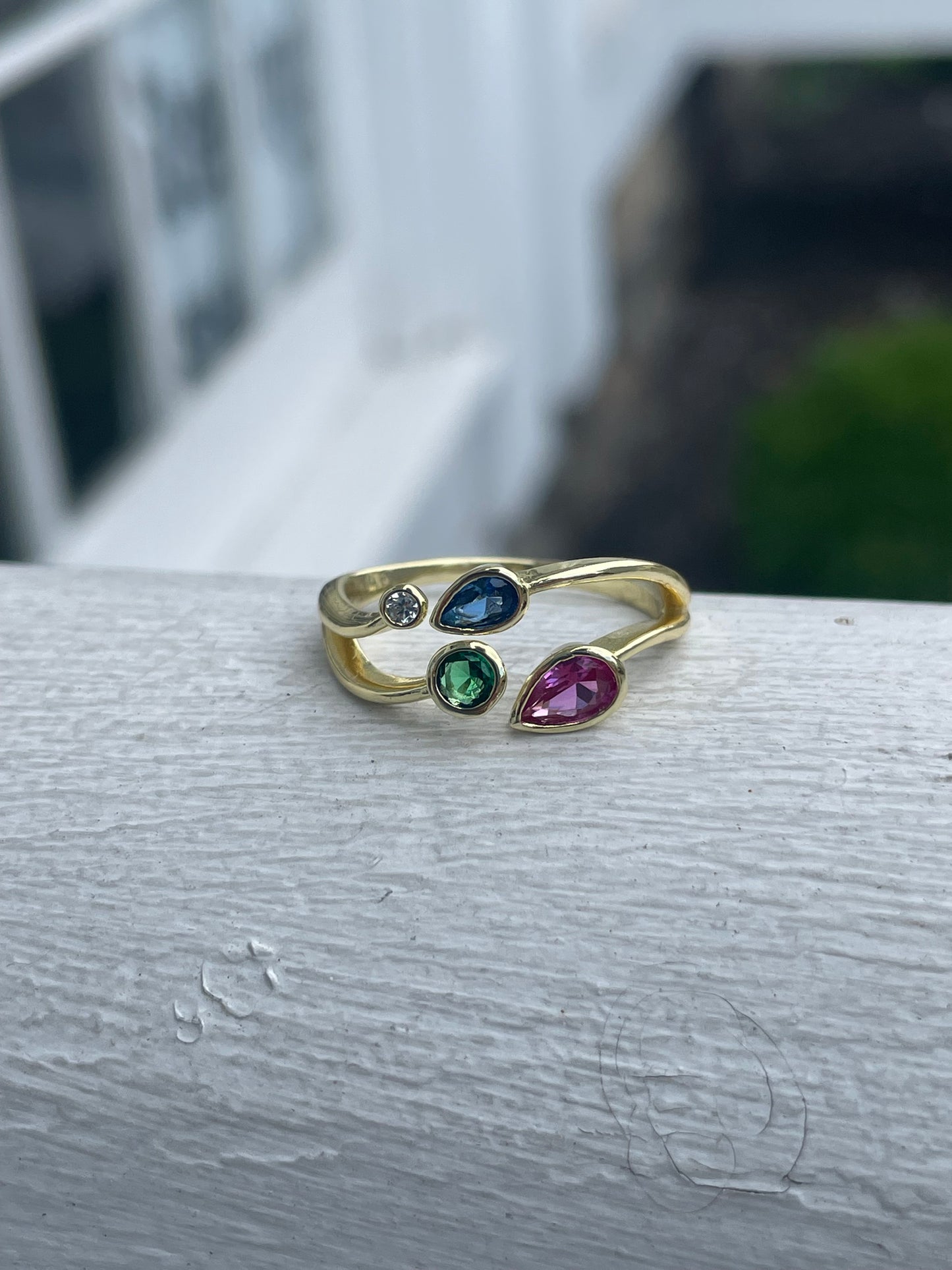 925 Sterling Silver Vermeil 4 Colored Stone Wrap Around Band Ring Size 8