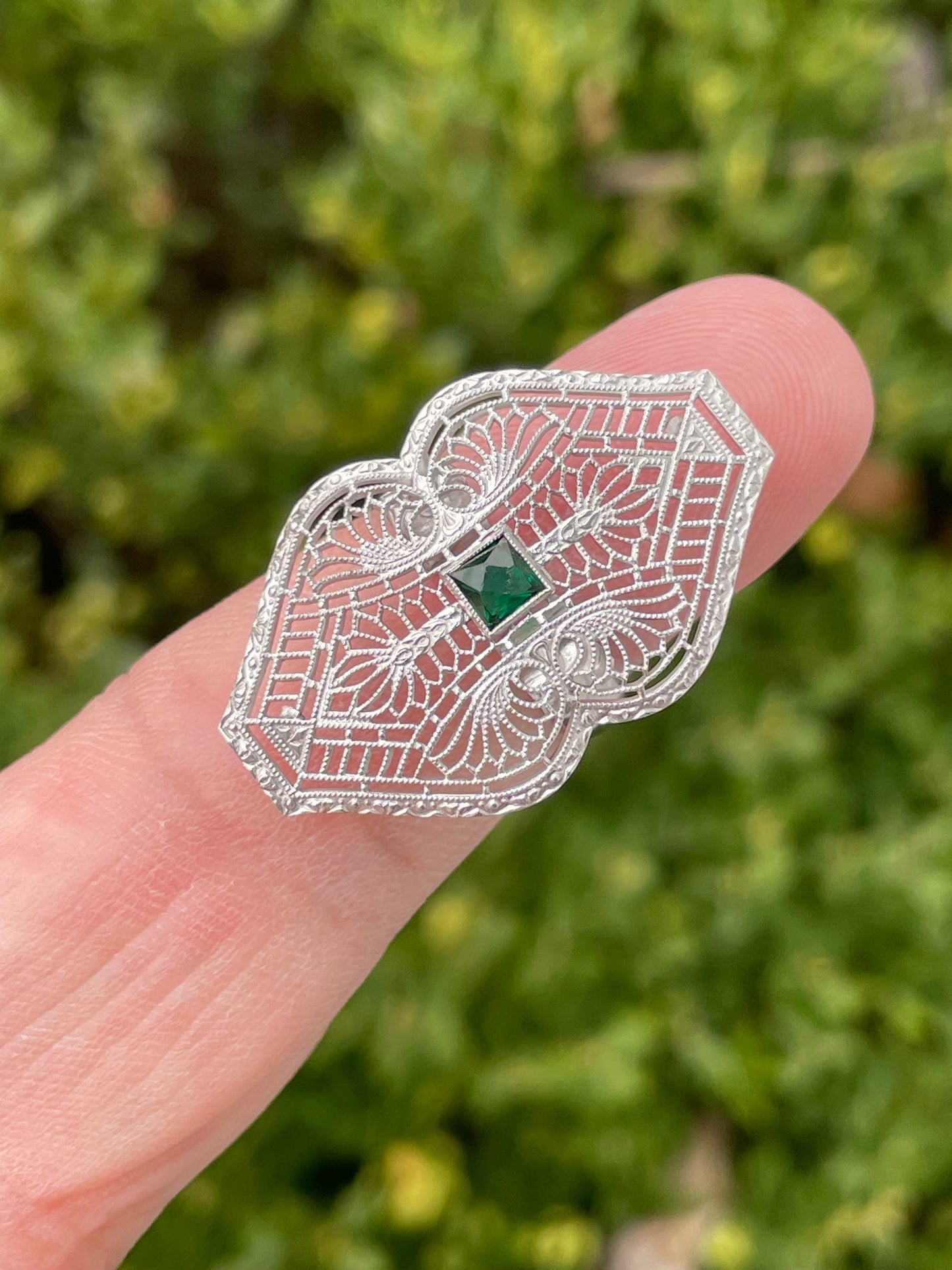 14k White Gold Antique Emerald Art Deco Ring