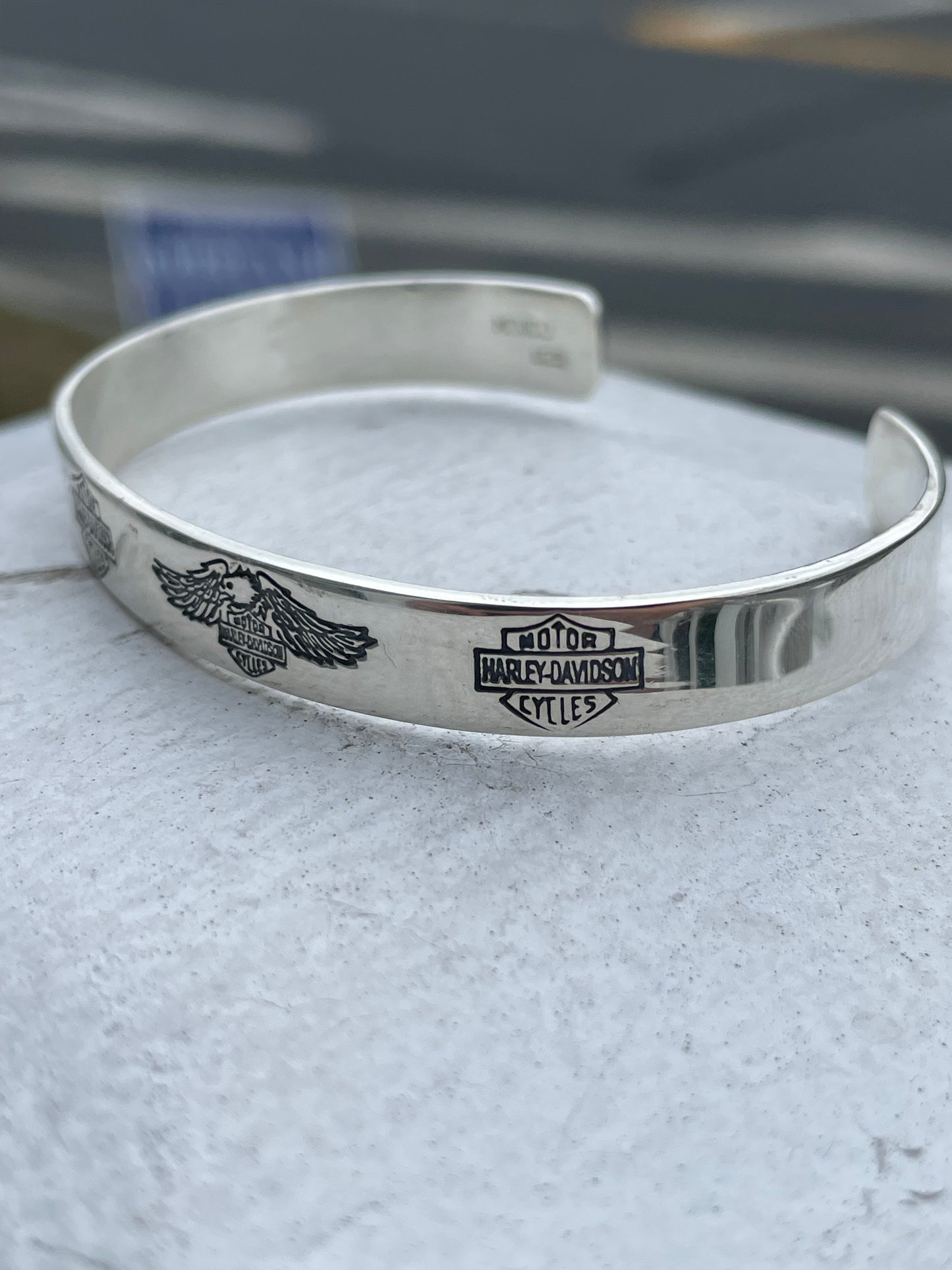 925 Sterling Silver Harley Davidson Cuff Bracelet 7”-8”