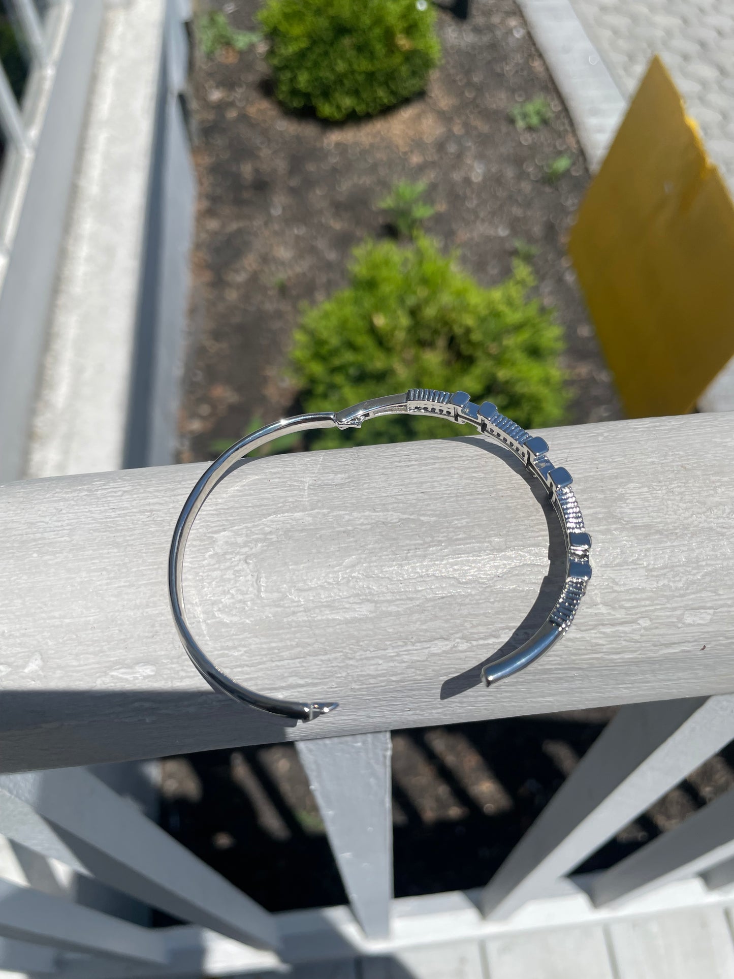 Stainless Steel Hermes Style H Logo Sparkling Cz Bangle Bracelet 7”