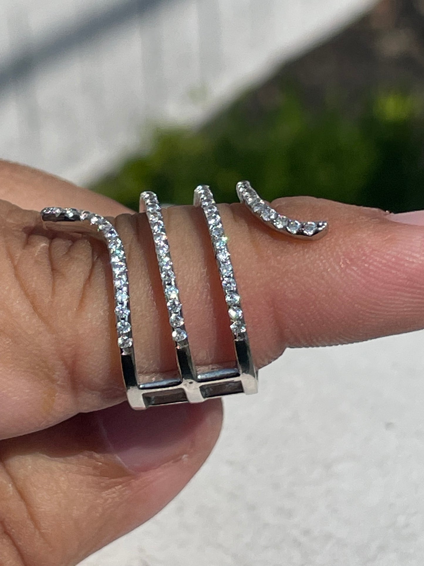 925 Sterling Silver Sparkling Cz Snake Ring Size 8