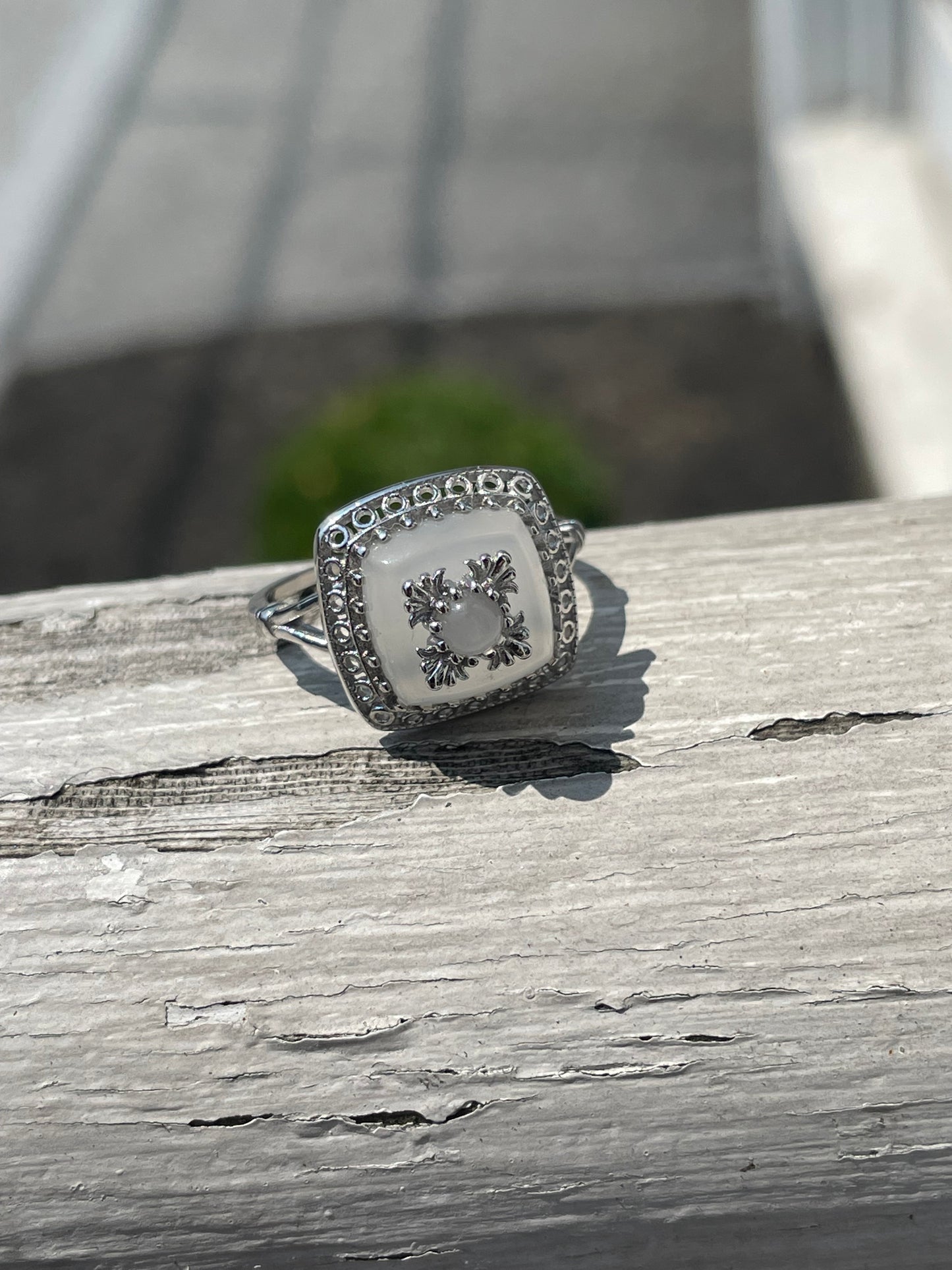 925 Sterling Silver moonstone dome ring.