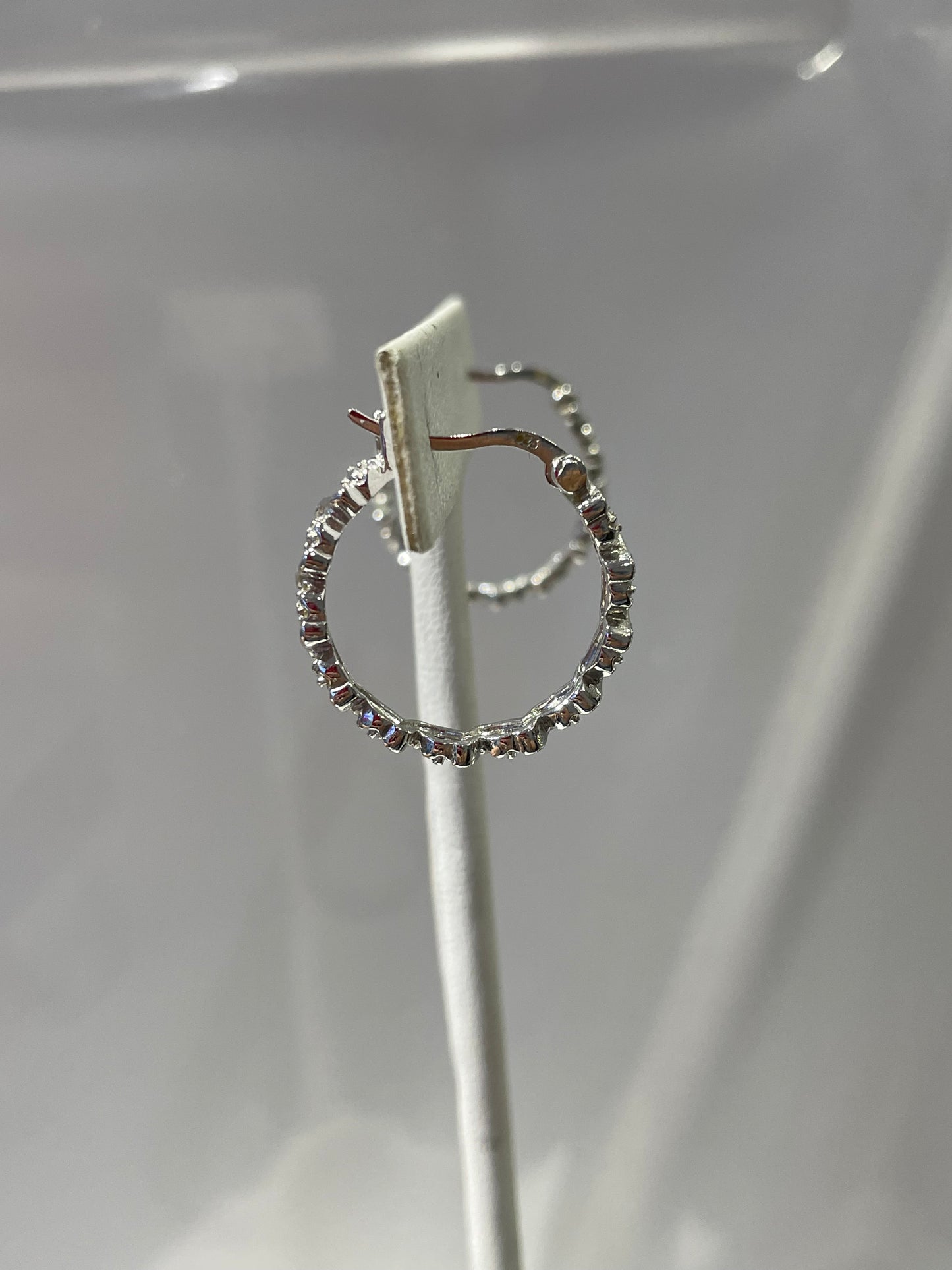 925 Sterling Silver Diamond Hoop Earrings