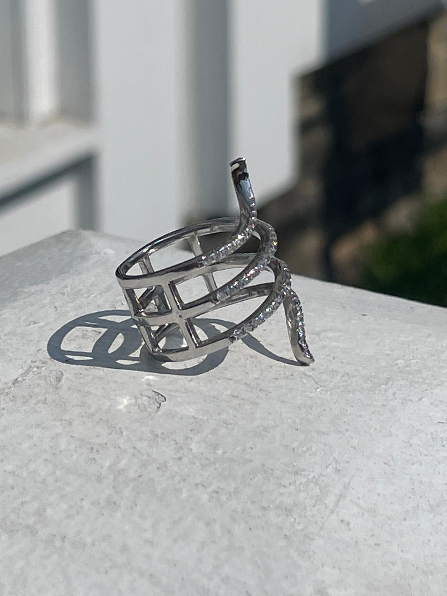925 Sterling Silver Sparkling Cz Snake Ring Size 8