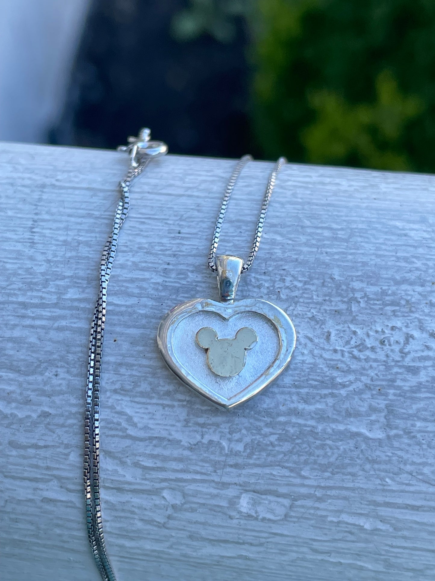 925 Sterling Silver Mickey Logo Heart Shape Necklace
