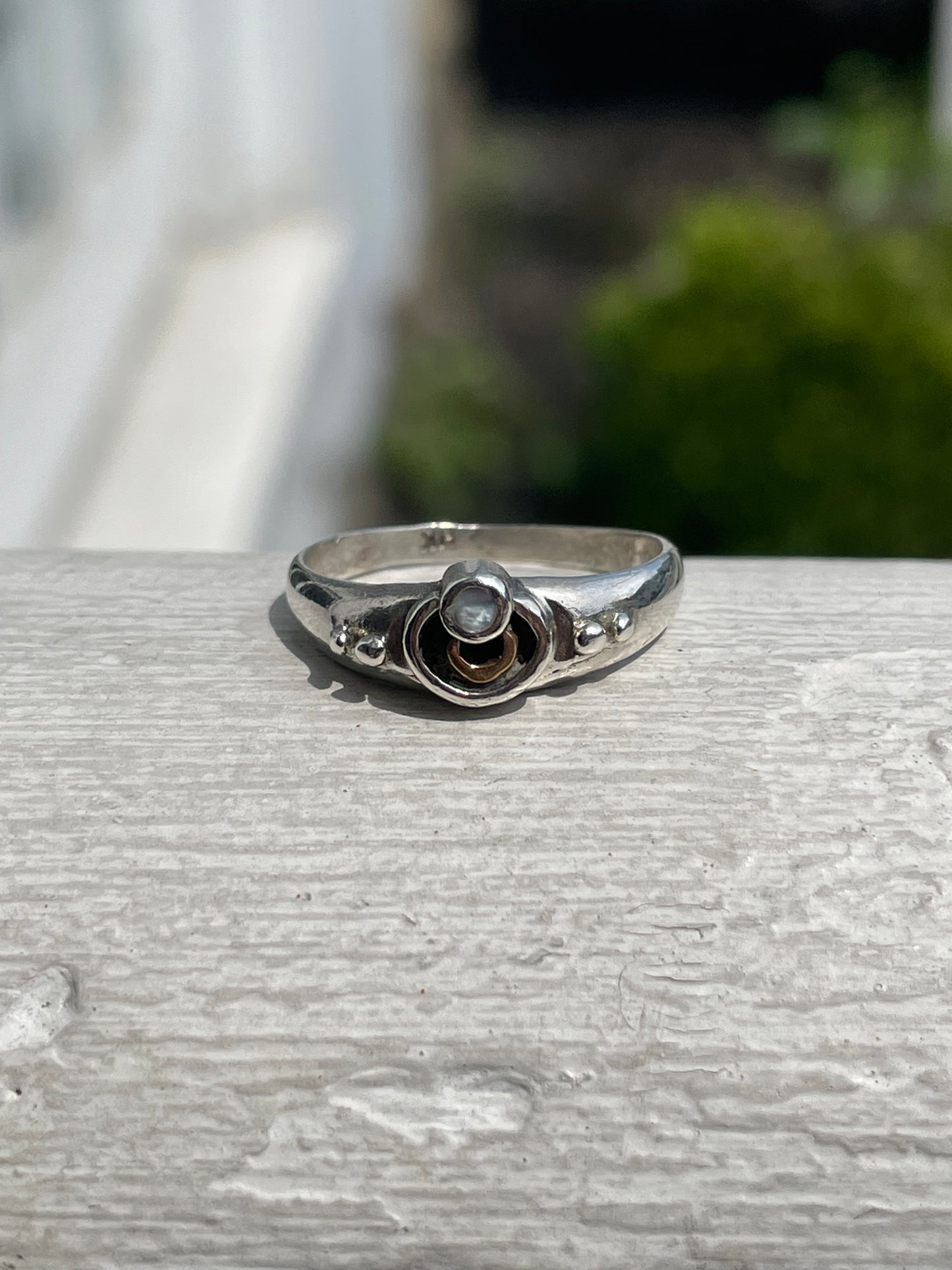 925 Sterling Silver & 14k Gold Phases of the Moon Band Ring Size 6.25